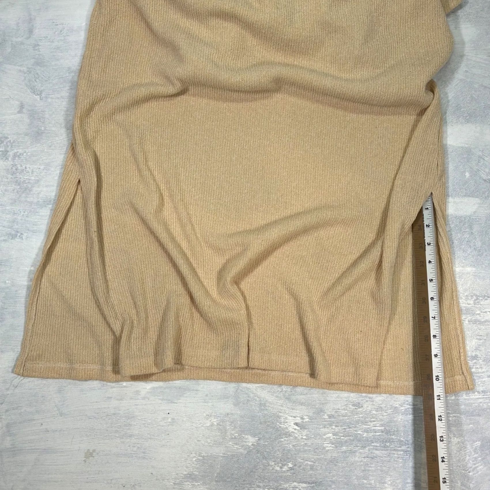 Vintage EUC VER Knit Maxi Dress Tank Style Beige Ribbed Drawstring Sides Slits XL Size XL / US 12-14 / IT 48-50 - 4 Thumbnail