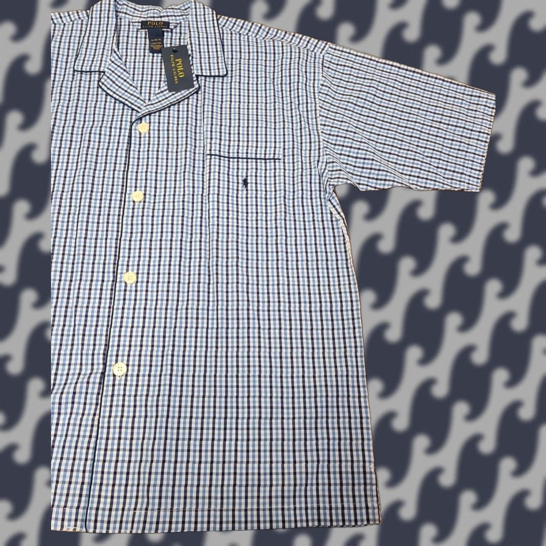 Ralph Lauren Ralph Lauren Polo Shirt Pajama Top Mens XL Blue Plaid Sleepwear Button Short Sleeve Embroidered Pony Size US XL / EU 56 / 4 - 1 Thumbnail