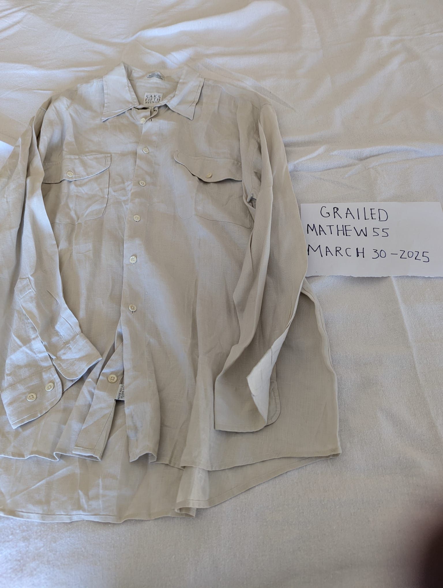 Saks Fifth Avenue 100% linen creme color shirt Size US L / EU 52-54 / 3 - 1 Thumbnail