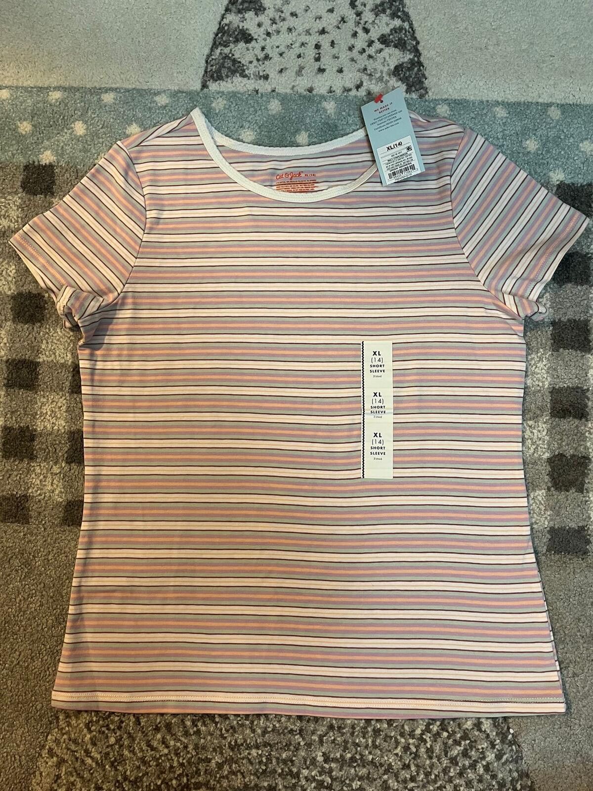 Other Girls XL 14 Striped Tee Short Sleeve NWT Soft Pastel Stripe Size ONE SIZE - 1 Thumbnail