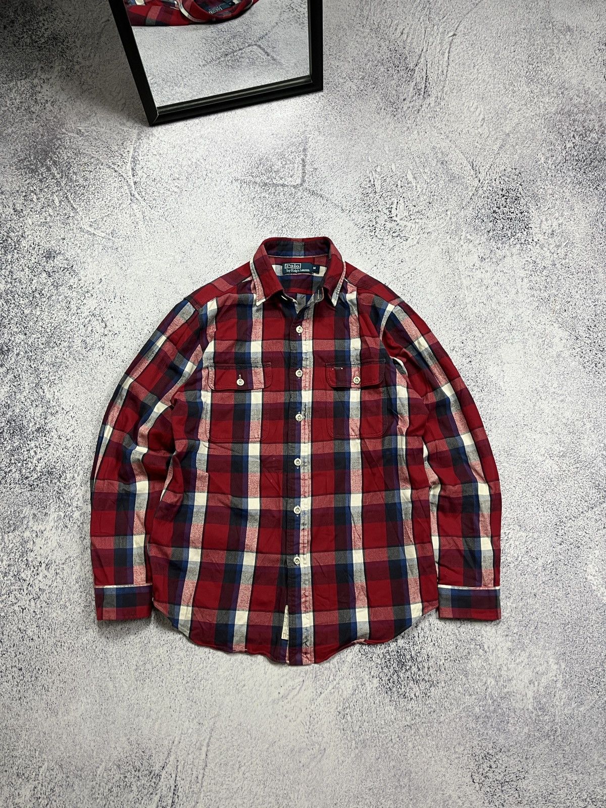 Polo Ralph Lauren × Ralph Lauren × Vintage Polo Ralph Lauren US Naval Res. Plaid Cheked Shirt Flannel Size US M / EU 48-50 / 2 - 1 Thumbnail