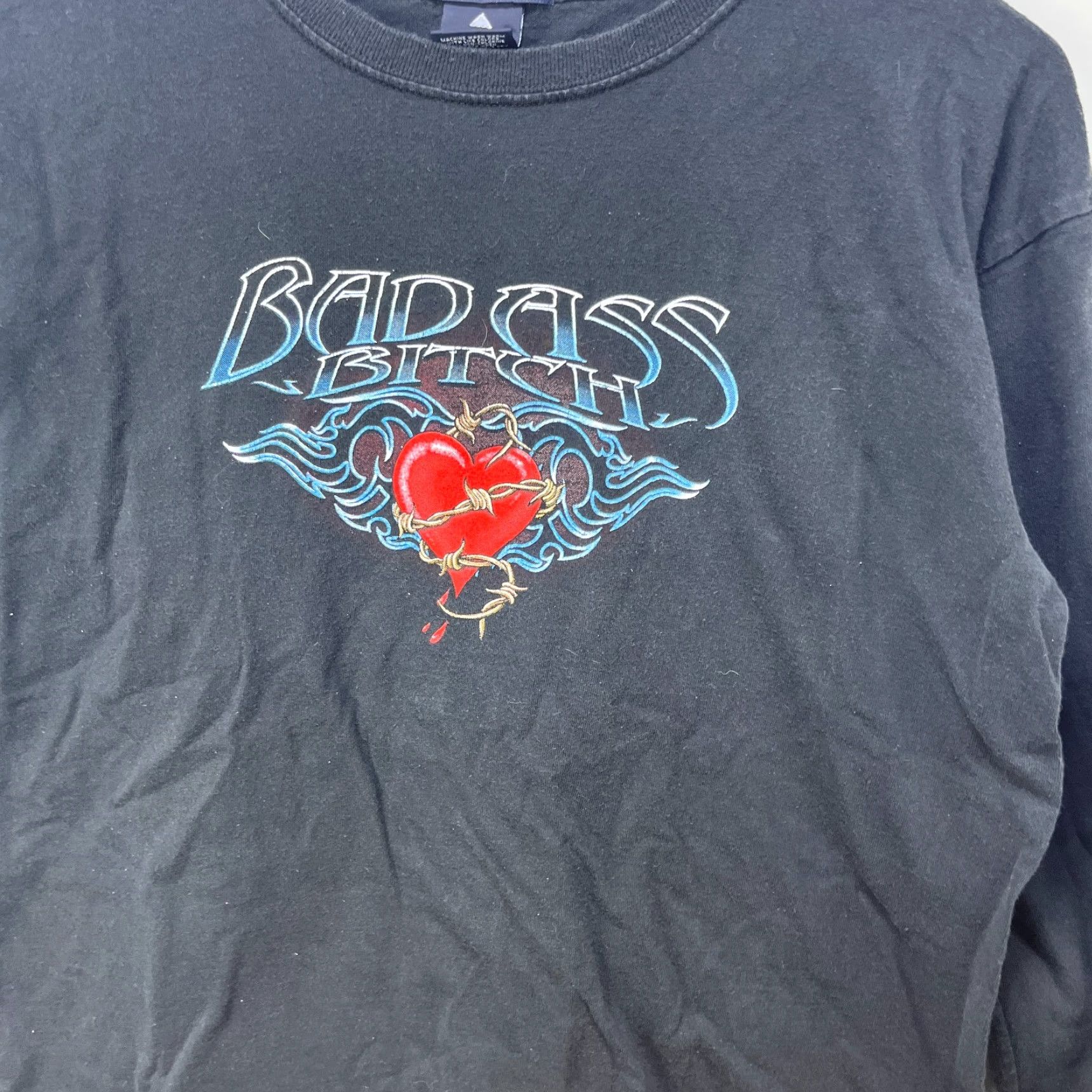 Vintage VINTAGE Badass Bitch Biker Long Sleeve Shirt Y2K Womens Large Black Cotton Crew Neck Pullover Casual T-Shirt Size L / US 10 / IT 46 - 2 Thumbnail