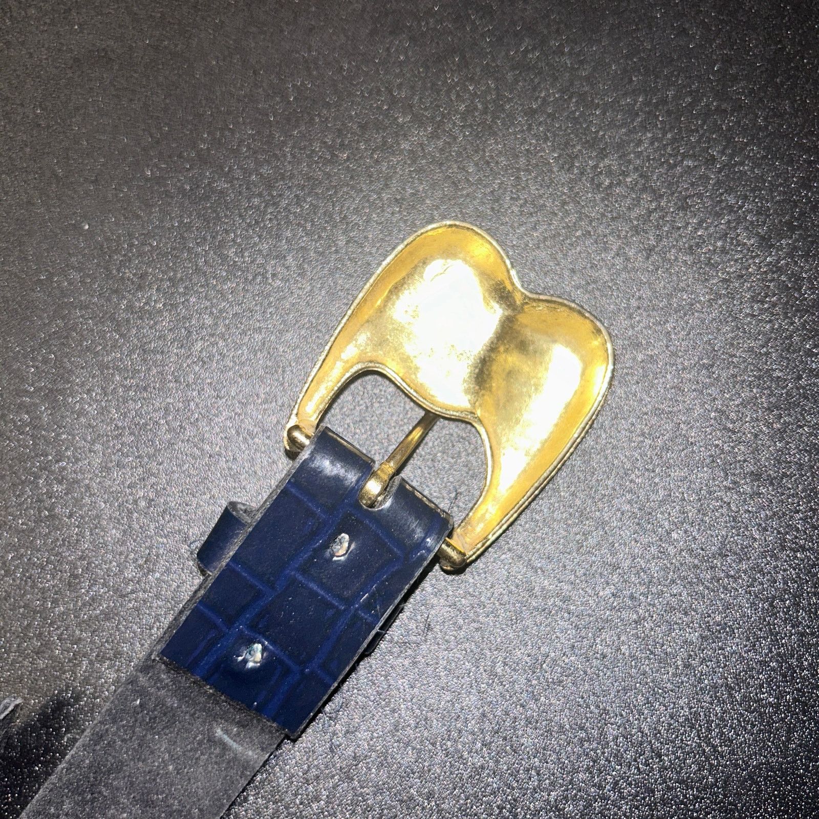 Other Navy Blue Faux Leather Textured Gold-Tone Hardware Belt 30" Size ONE SIZE - 6 Thumbnail