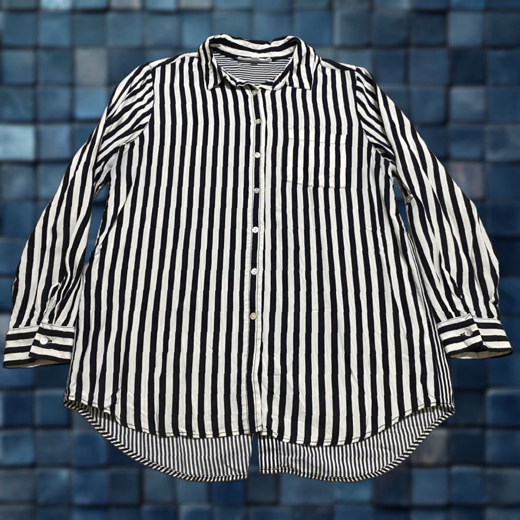 Vintage Jane and Delancey Womens Shirt Small Black Striped Long Sleeve Button-Up Rayon Size S / US 4 / IT 40 - 1 Thumbnail