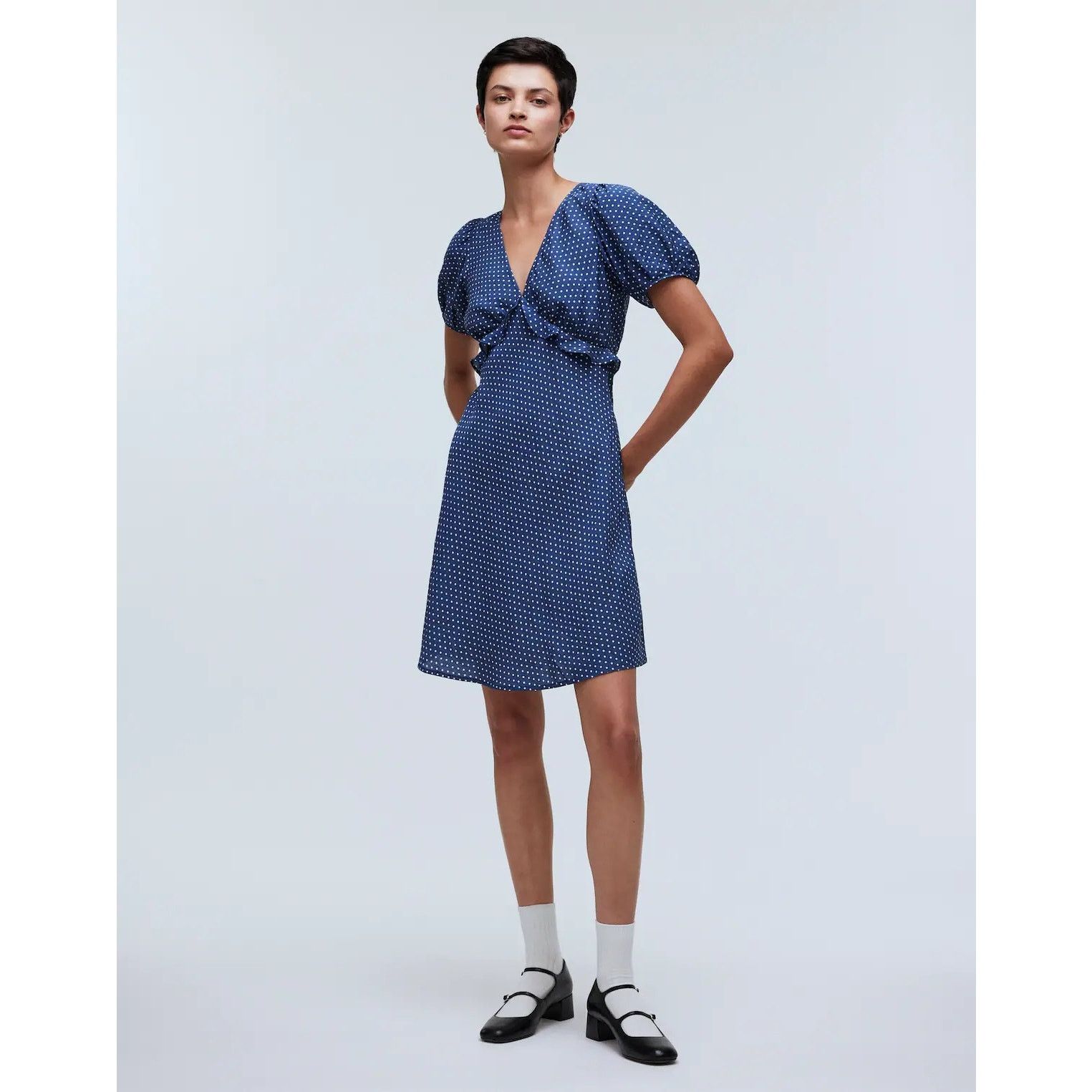 Madewell MADEWELL Puff-Sleeve Ruffle Mini Dress Polka Dot Womens 2 Size XS / US 0-2 / IT 36-38 - 1 Thumbnail