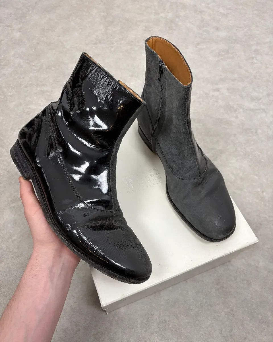Maison Margiela Maison Margiela Black & Grey Patent Leather Hybrid Boots Size US 10 / EU 43 - 1 Thumbnail