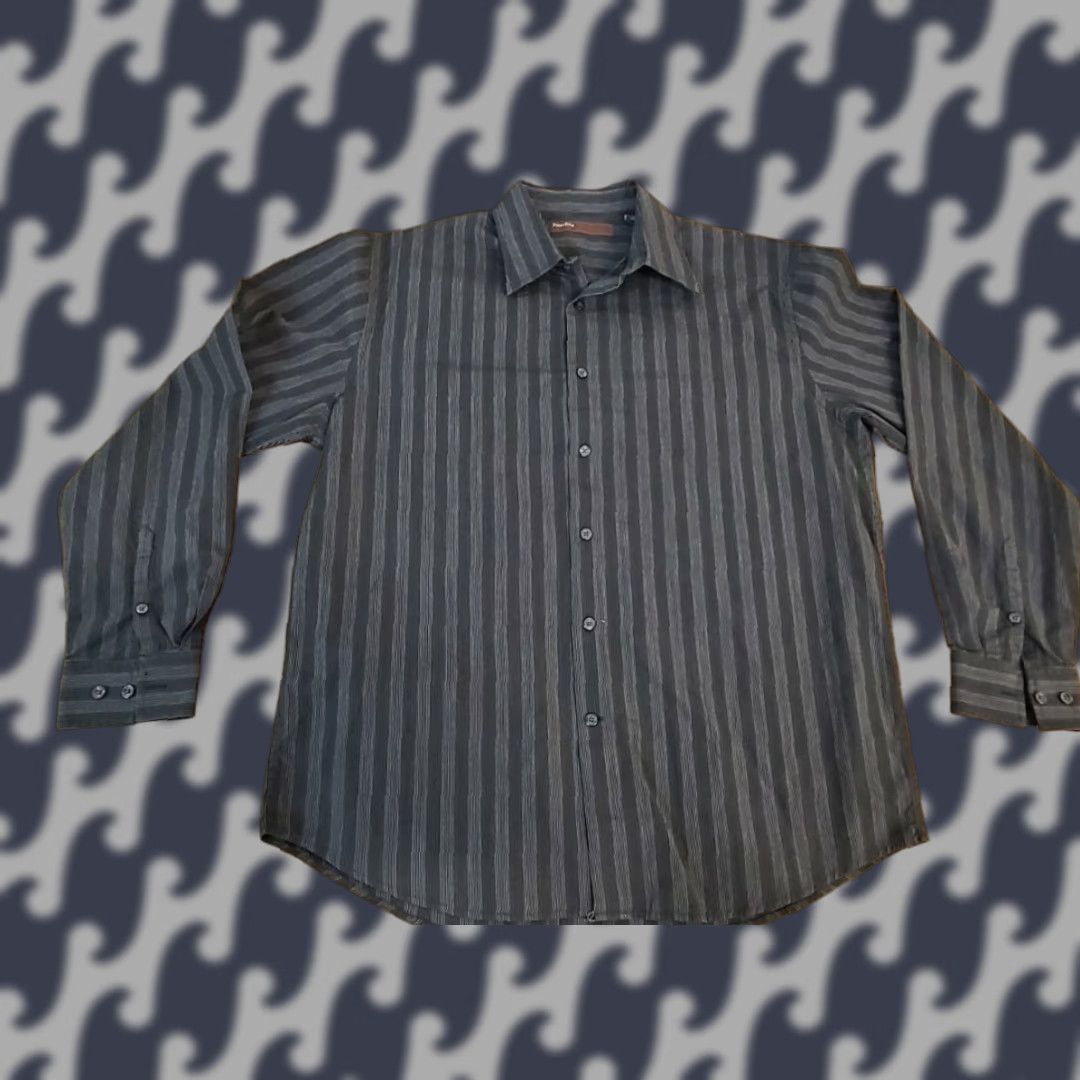 Perry Ellis Perry Ellis Shirt Adult Large Multicolor Striped Long Sleeve Button Up Dress Shirt Casual Men Size 42R - 1 Thumbnail