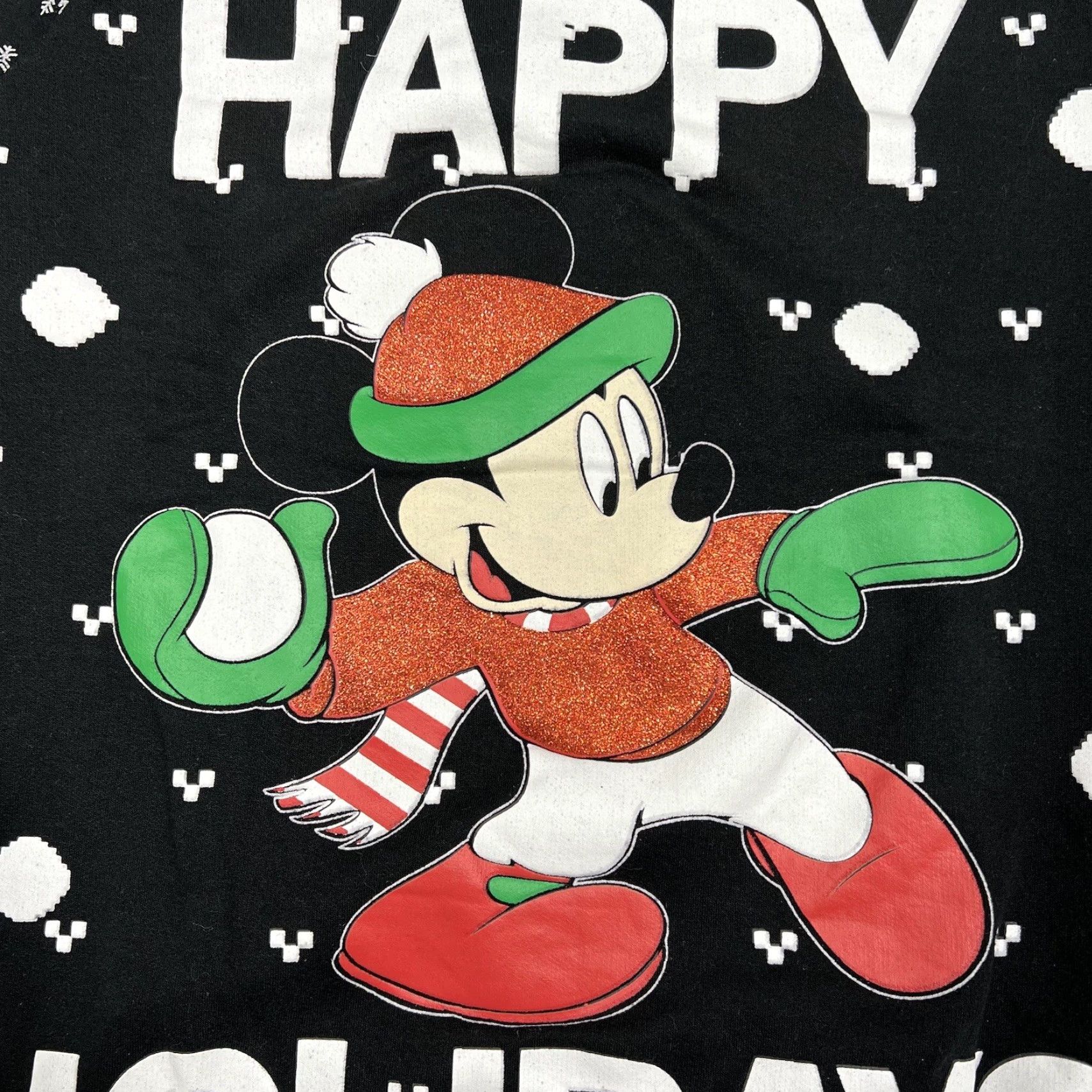 Disney Disney Sweatshirt Mickey Mouse Women's XL Crew Neck Black Fleece Interior Snowflakes Sparkle Graphic 15-17 Winter Athleisure Made by Disney Size XL / US 12-14 / IT 48-50 - 2 Thumbnail
