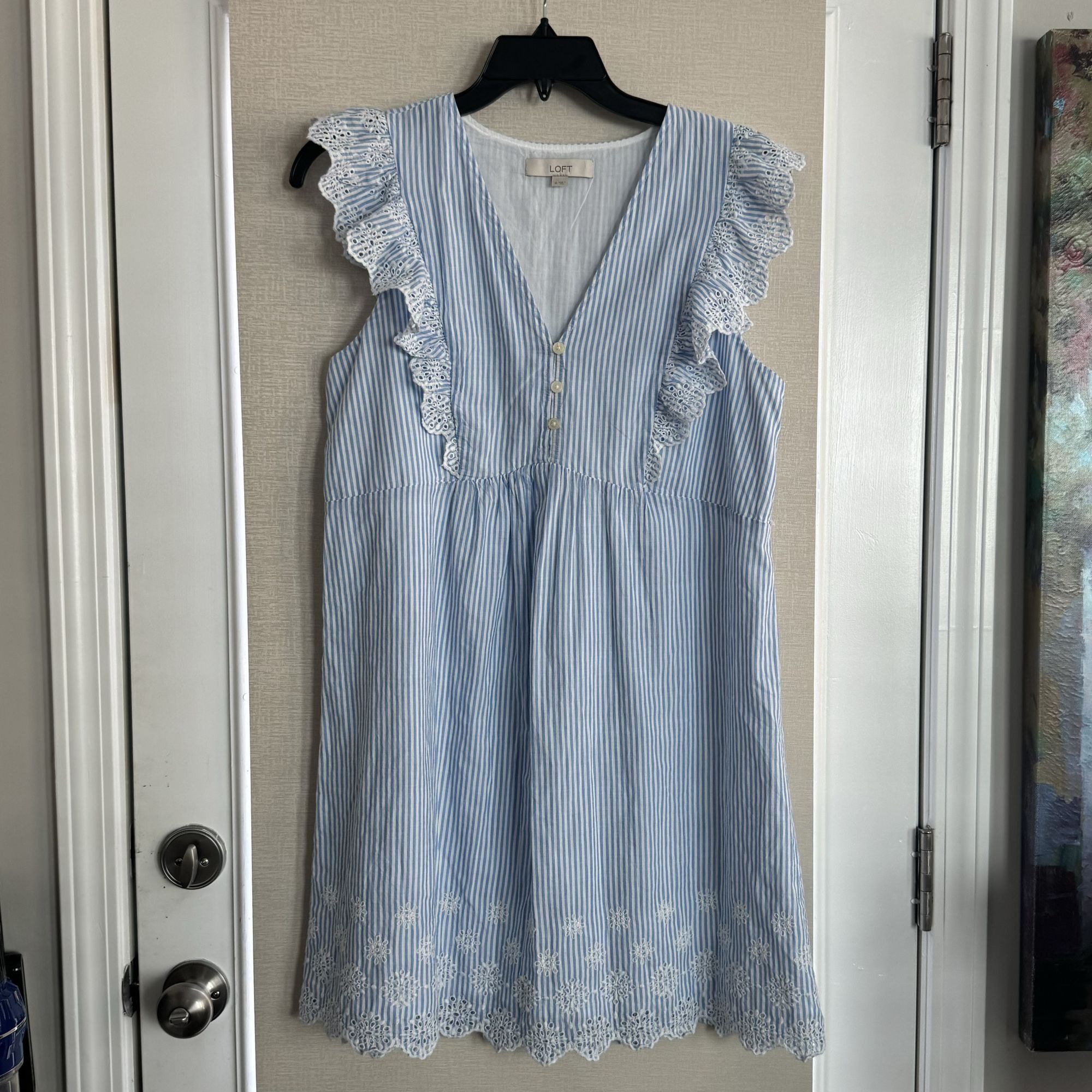 Gap Loft Women's Striped Eyelet Button Ruffle Swing Dress M Size M / US 6-8 / IT 42-44 - 10 Thumbnail