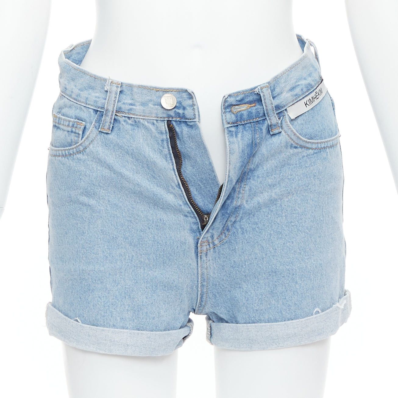 KIMHEKIM KIMHEKIM My Uniform blue cotton rolled cuff denim short shorts S Size 27" / US 4 / IT 40 - 1 Thumbnail