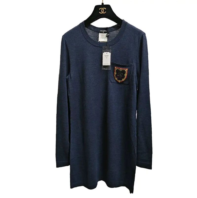 Chanel Chanel Navy Wool Long Sleeve Dress 0089 Size S / US 4 / IT 40 - 1 Thumbnail