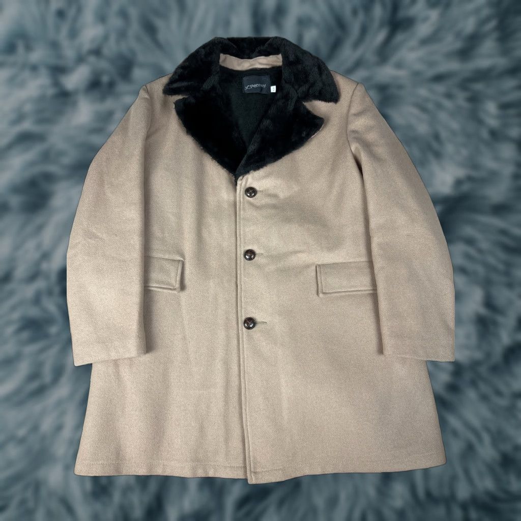 Penn VINTAGE JC Penny Pea Coat Jacket Wool Faux Fur Collar 42R L Mens Brown 70s Regular 42R L Size US XS / EU 42 / 0 - 1 Thumbnail
