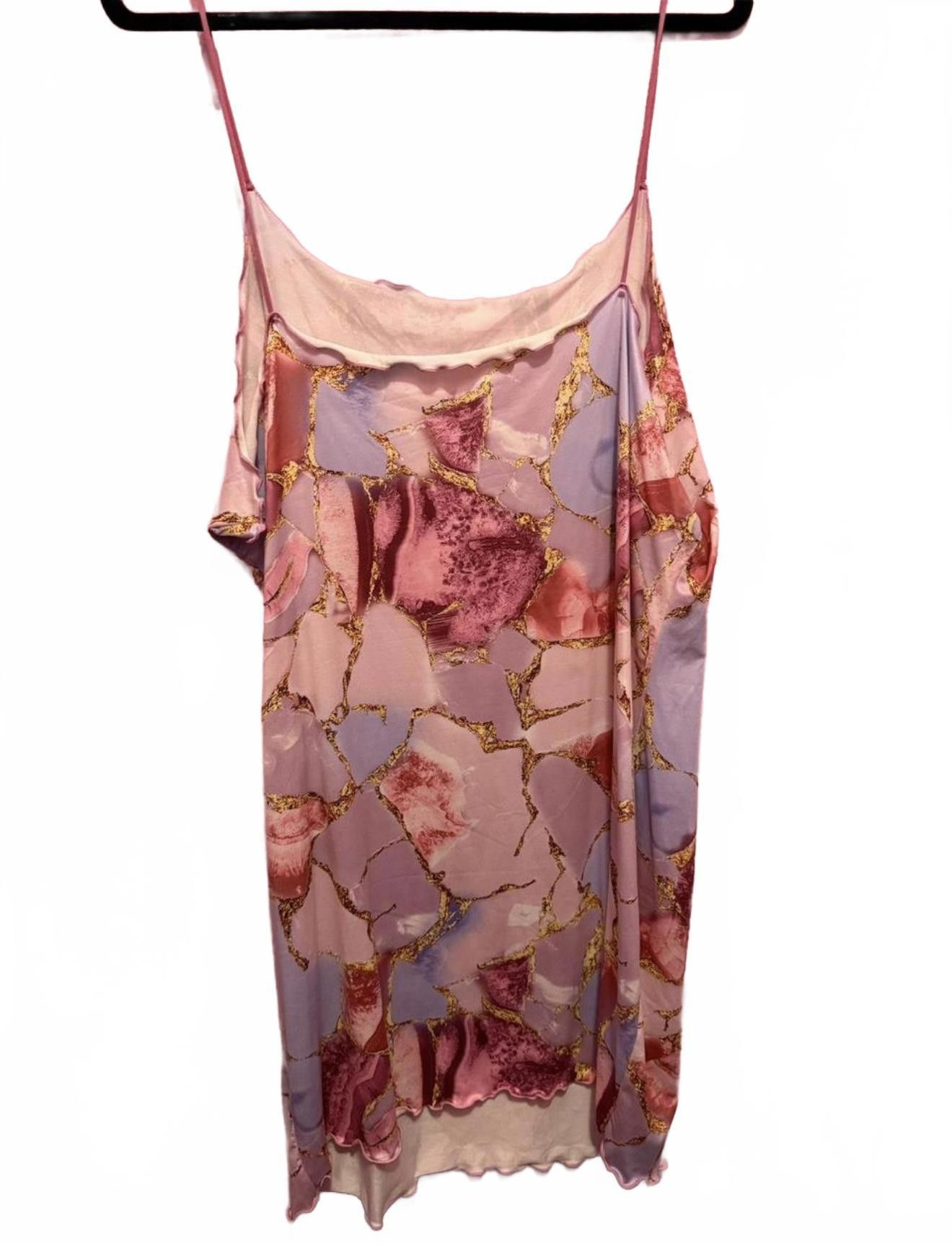 Designer Floral Print Slip Dress - Pink & Gold Accents Size 4XL / US 24-26 - 4 Thumbnail