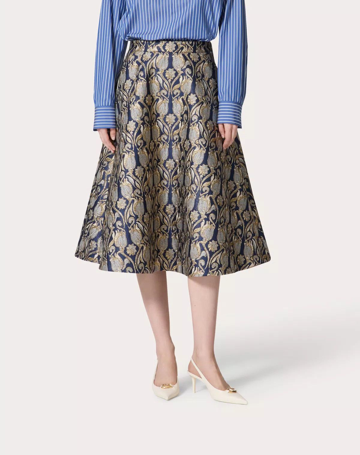Valentino o1s1wg110426 Metamorphos Tulips Brocade Midi Skirt Size 25" / US 0 / IT 36 - 3 Thumbnail