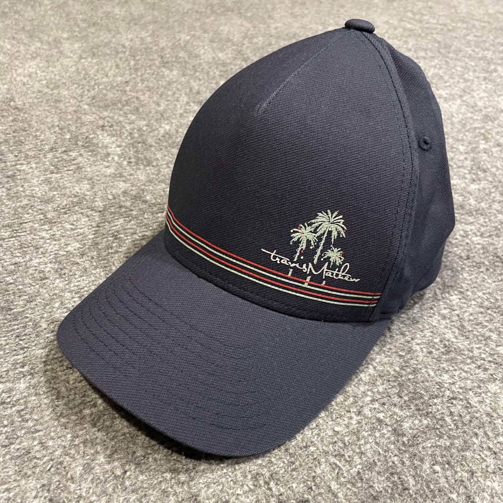 TravisMathew Travis Mathew Hat Mens M Navy Blue Palm Tree Golf Cap Tropical Flex Fitted Size ONE SIZE - 2 Thumbnail