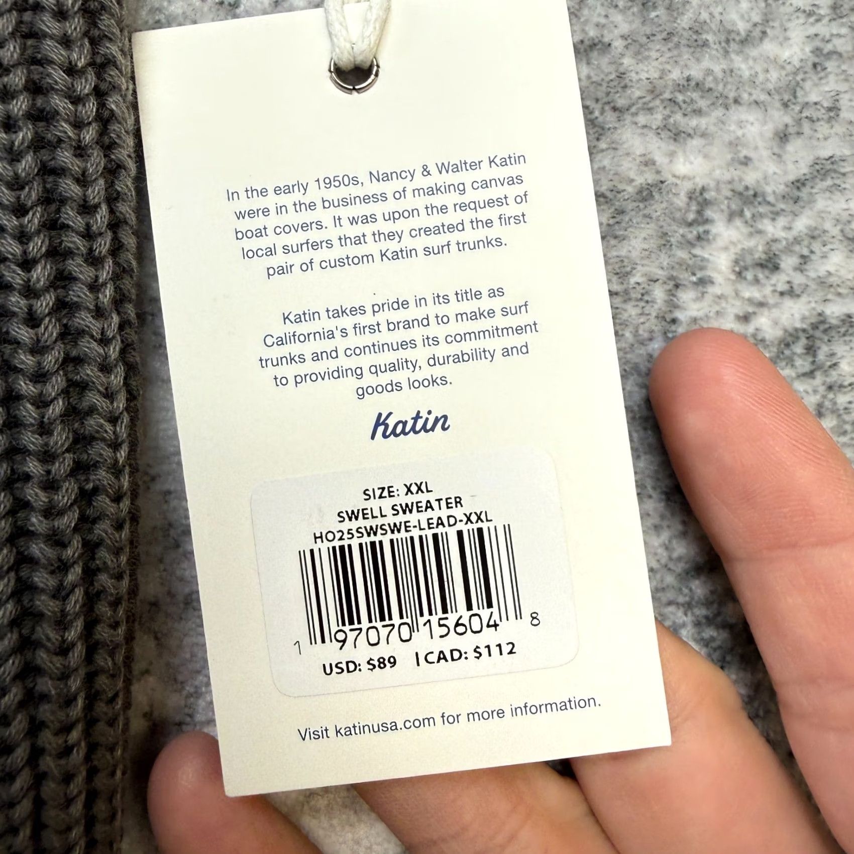 Katin Katin Sweater Mens 2XL Chunky Knit Crewneck Gray Surf NEW Size US XXL / EU 58 / 5 - 5 Thumbnail