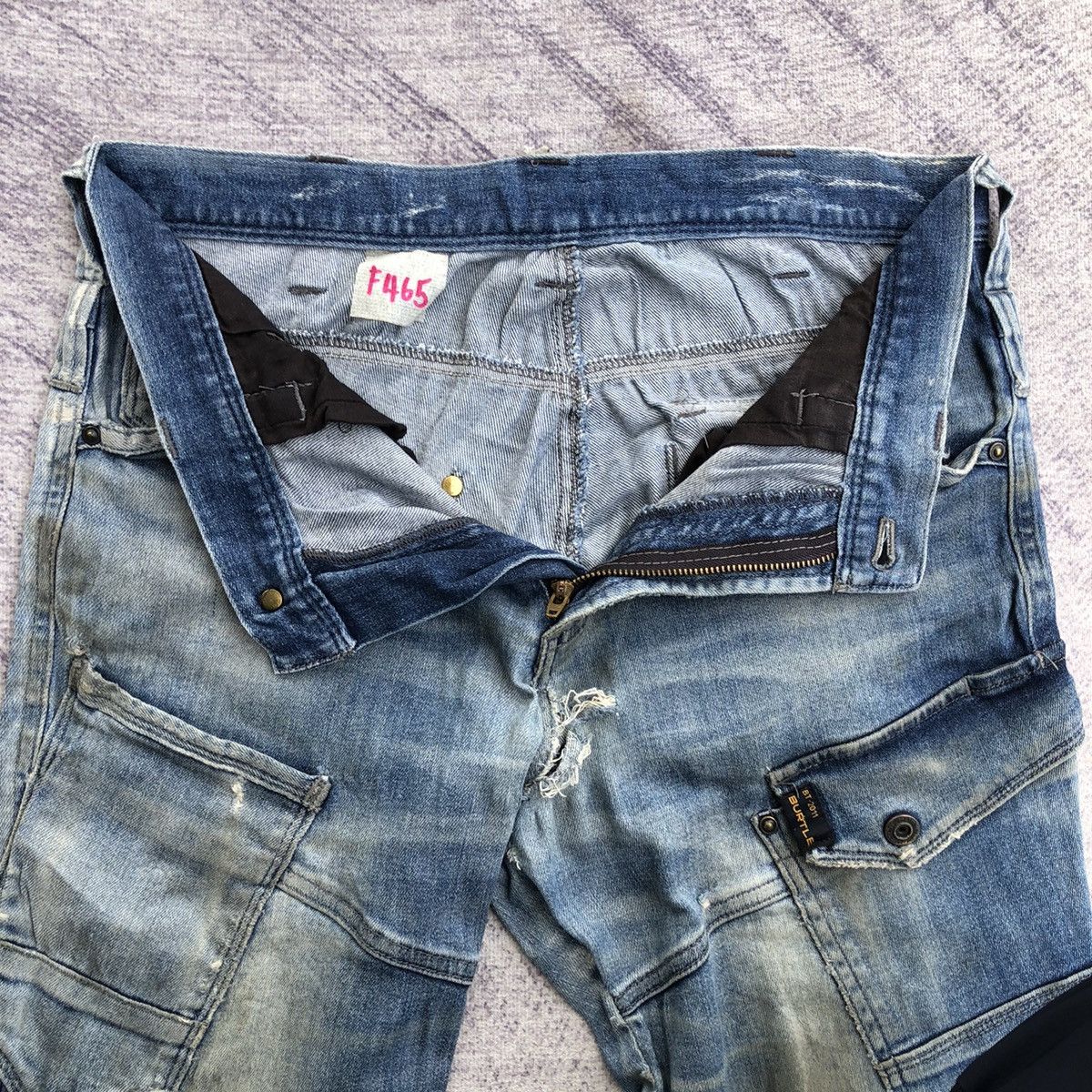 Jean Faded Denim Cargo Multipocket Rare Pattern Size US 30 / EU 46 - 6 Thumbnail