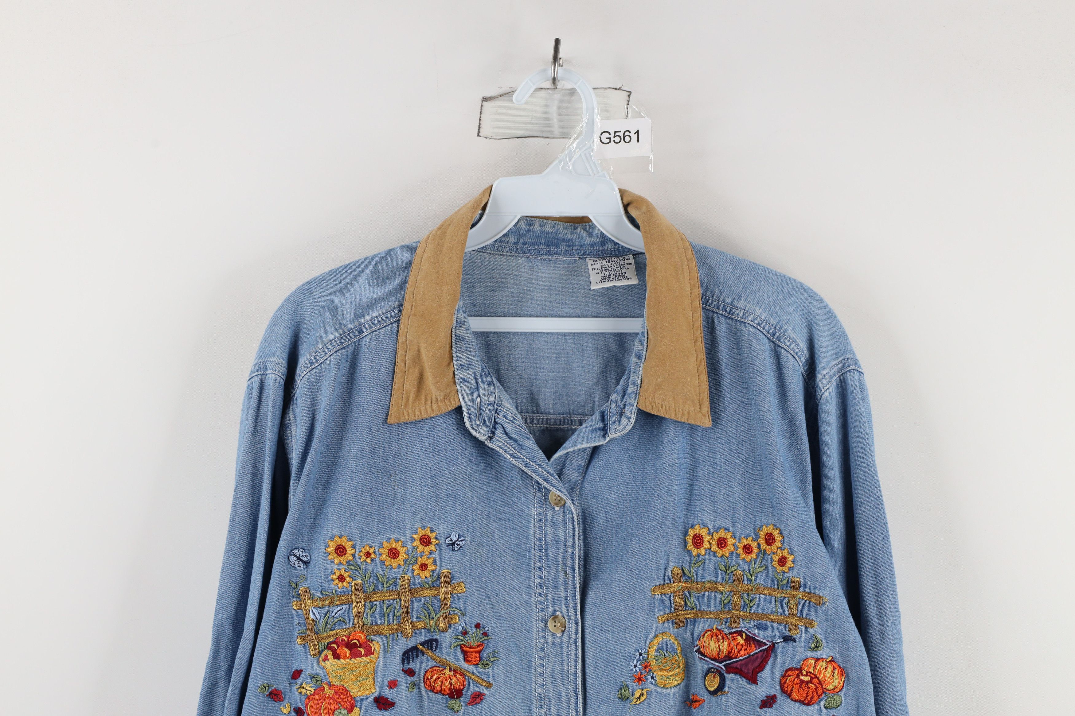Vintage Vintage 90s Streetwear Garden Pumpkin Denim Button Shirt Size XXL / US 16-18 / IT 52-54 - 2 Thumbnail
