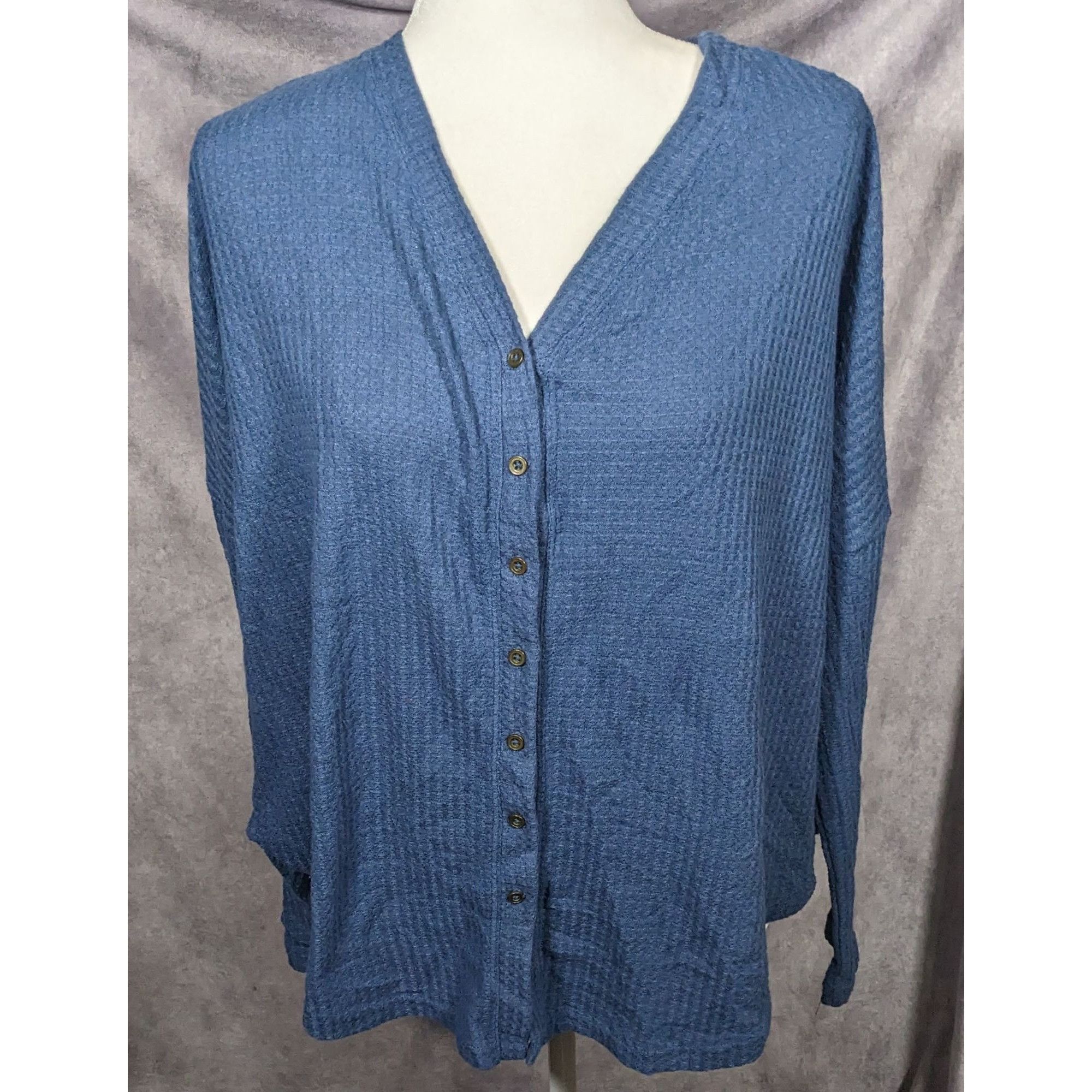 Other ANA Blue Button Down V Neck Thermal Long Sleeve Top Size M / US 6-8 / IT 42-44 - 5 Thumbnail