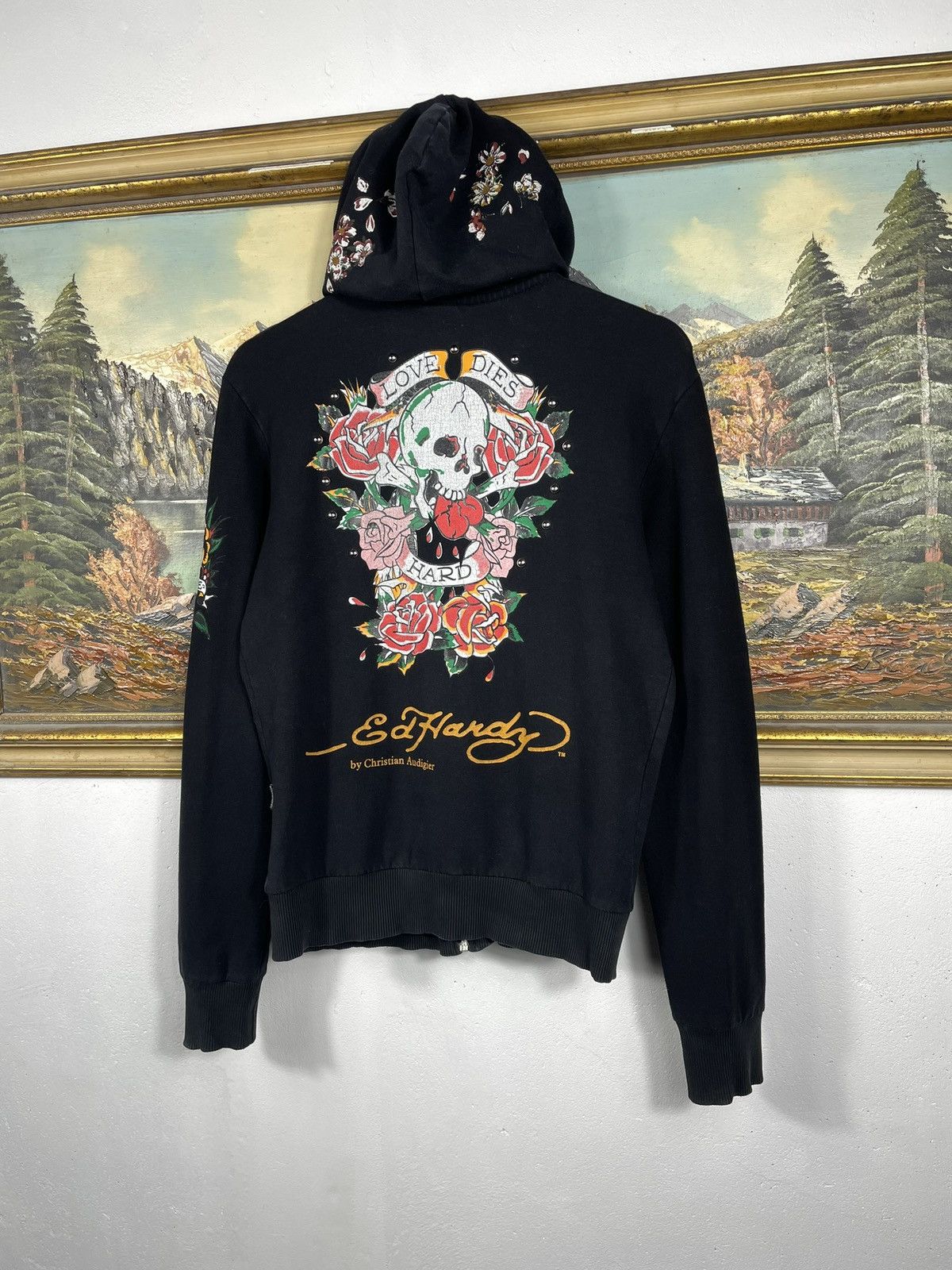 Christian Audigier × Ed Hardy × Vintage Ed Hardy Retro 00s Hoodie With Crystals Affliction Grunge Size US S / EU 44-46 / 1 - 7 Thumbnail
