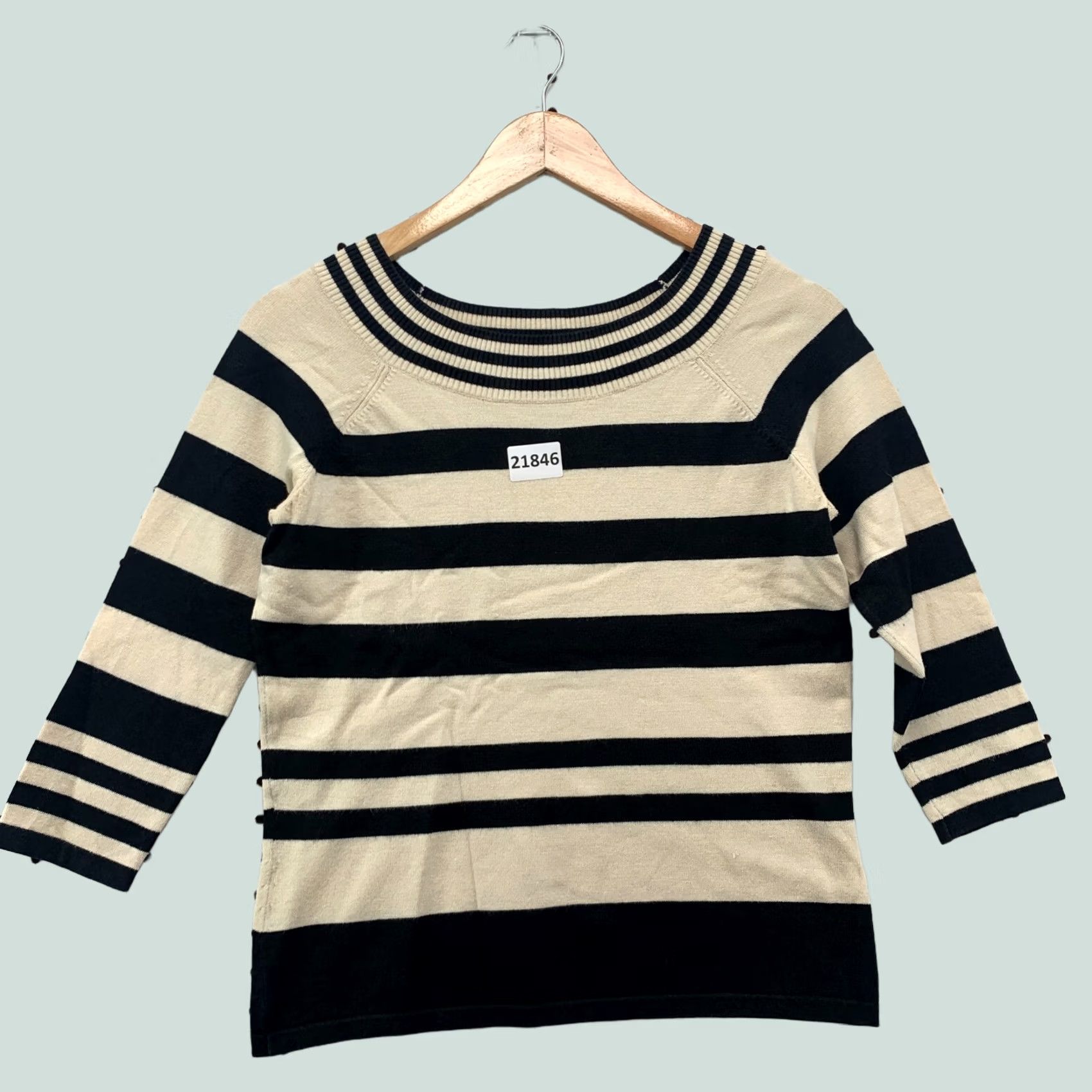 Vintage Style & Co. Collection Petite Striped Top Womens PS Black Silk Blend Shirt Size S / US 4 / IT 40 - 1 Thumbnail