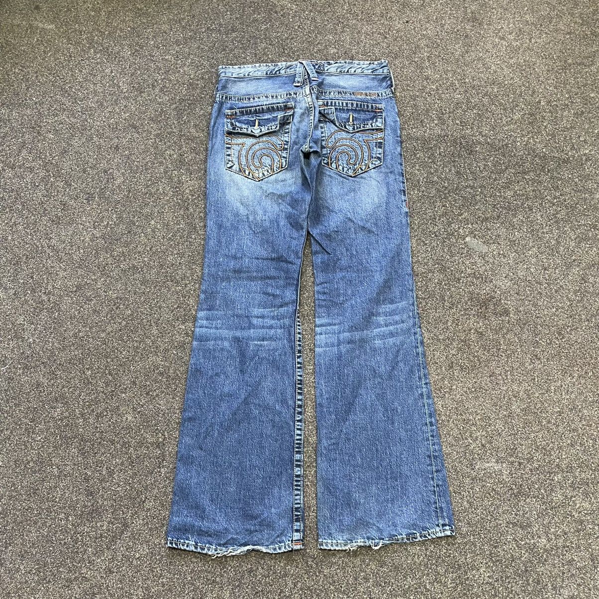 Vintage Y2K Baggy Wide Leg Distressed Bootcut Jeans Thrashed Blue Size 34" / US 12 / IT 48 - 1 Thumbnail