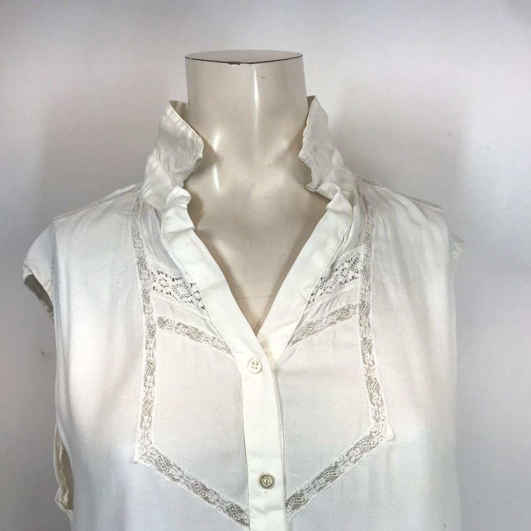 Maje MAJE Blouse Women's 1 White Sleeveless V-Neck Collared Layered Boho Top Size XS / US 0-2 / IT 36-38 - 2 Thumbnail