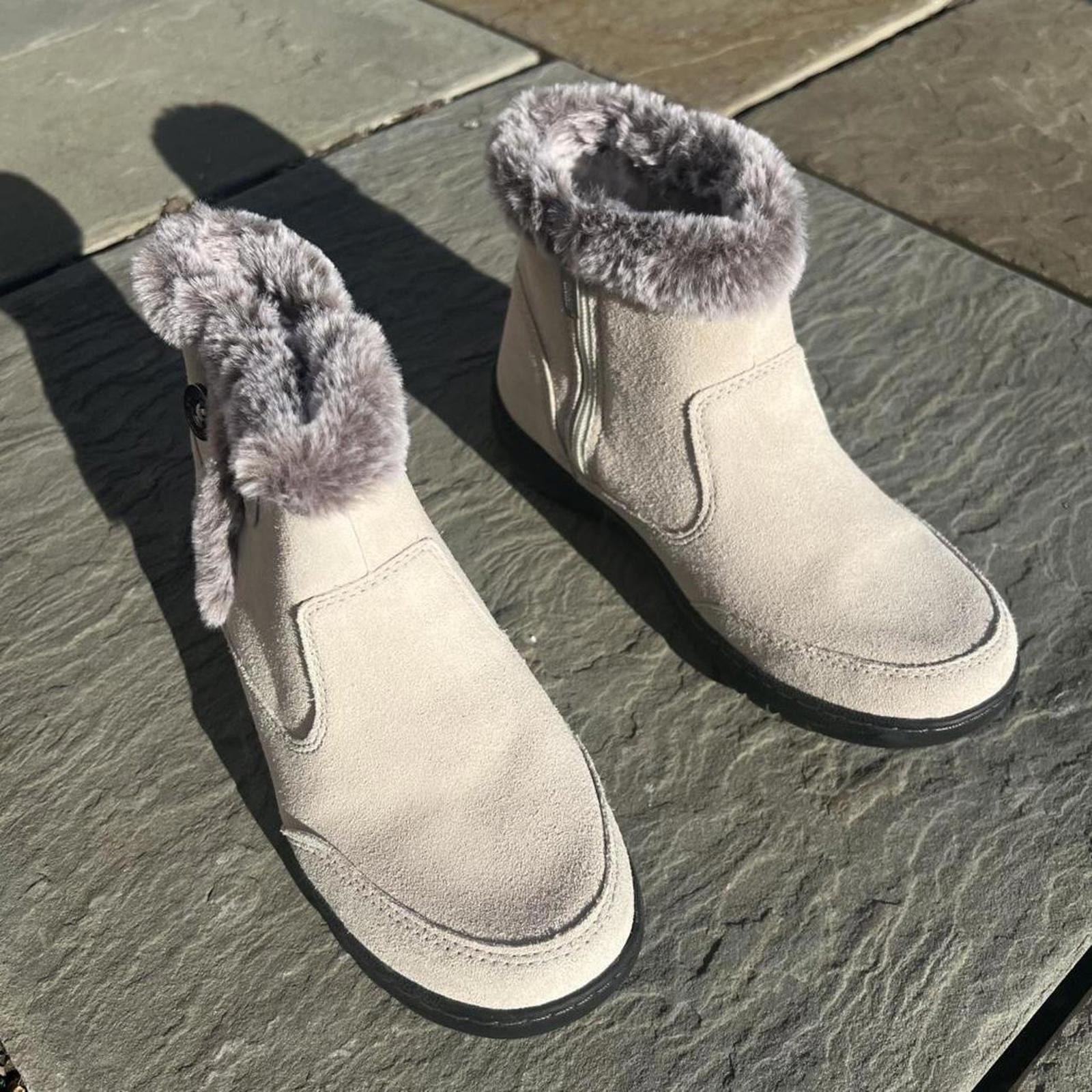 Other Cream Suede Faux Fur Collar Water Repellant Boots Size US 8 / IT 38 - 3 Thumbnail