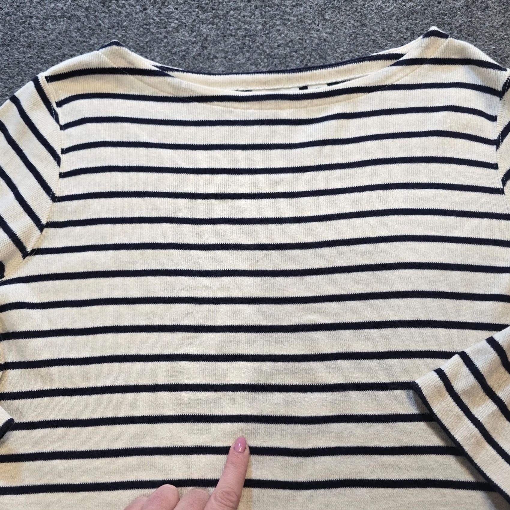 Vintage LL Bean Sweater Womens Size 1X White Blue Stripe Boat Neck Pullover Knit Cotton 3/4 Sleeve Casual Mens Womens Girls Boys Size XL / US 12-14 / IT 48-50 - 6 Thumbnail