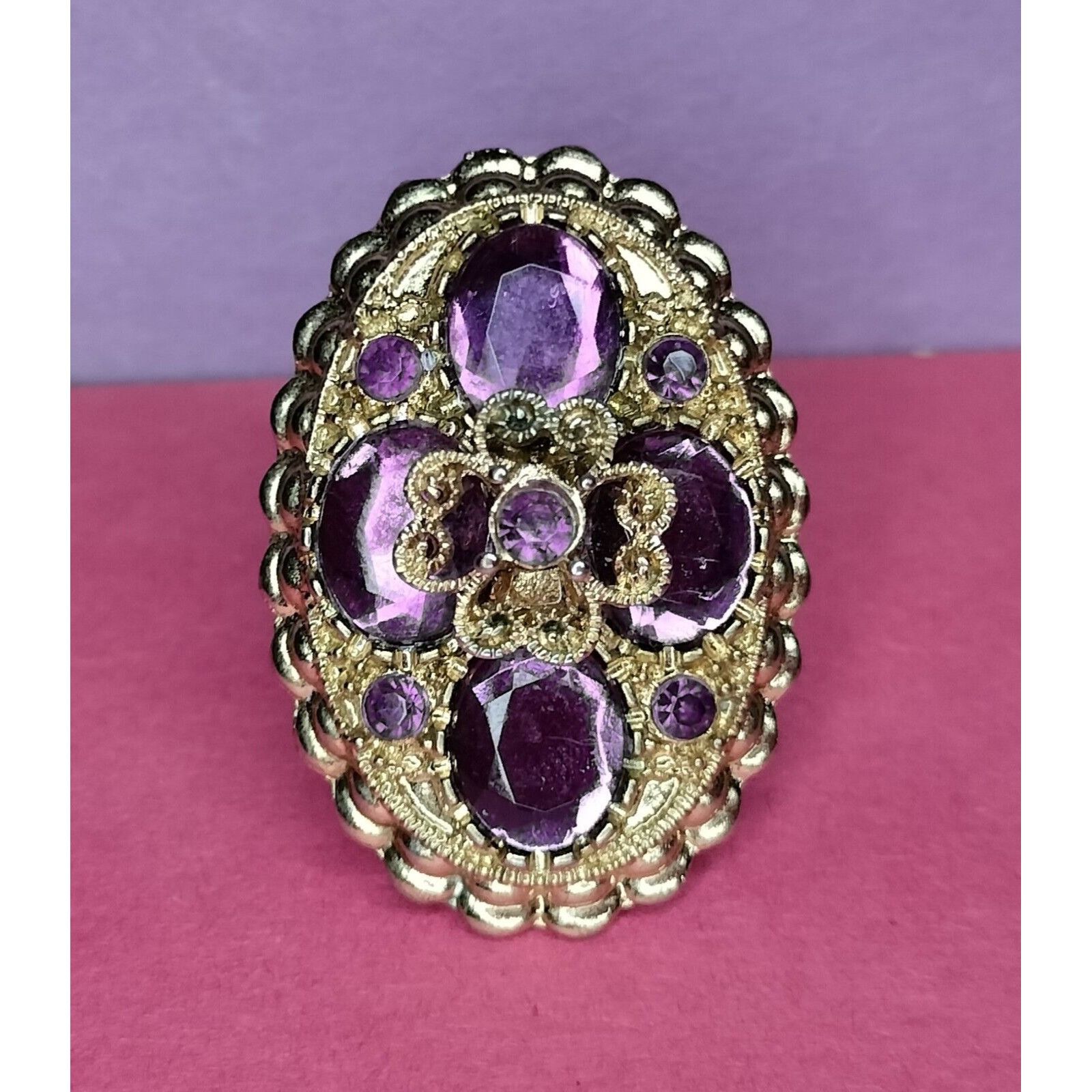 Vintage Purple Amethyst Cocktail Ring Stretch Band 1 Size Jewelry Bo Size ONE SIZE - 4 Thumbnail