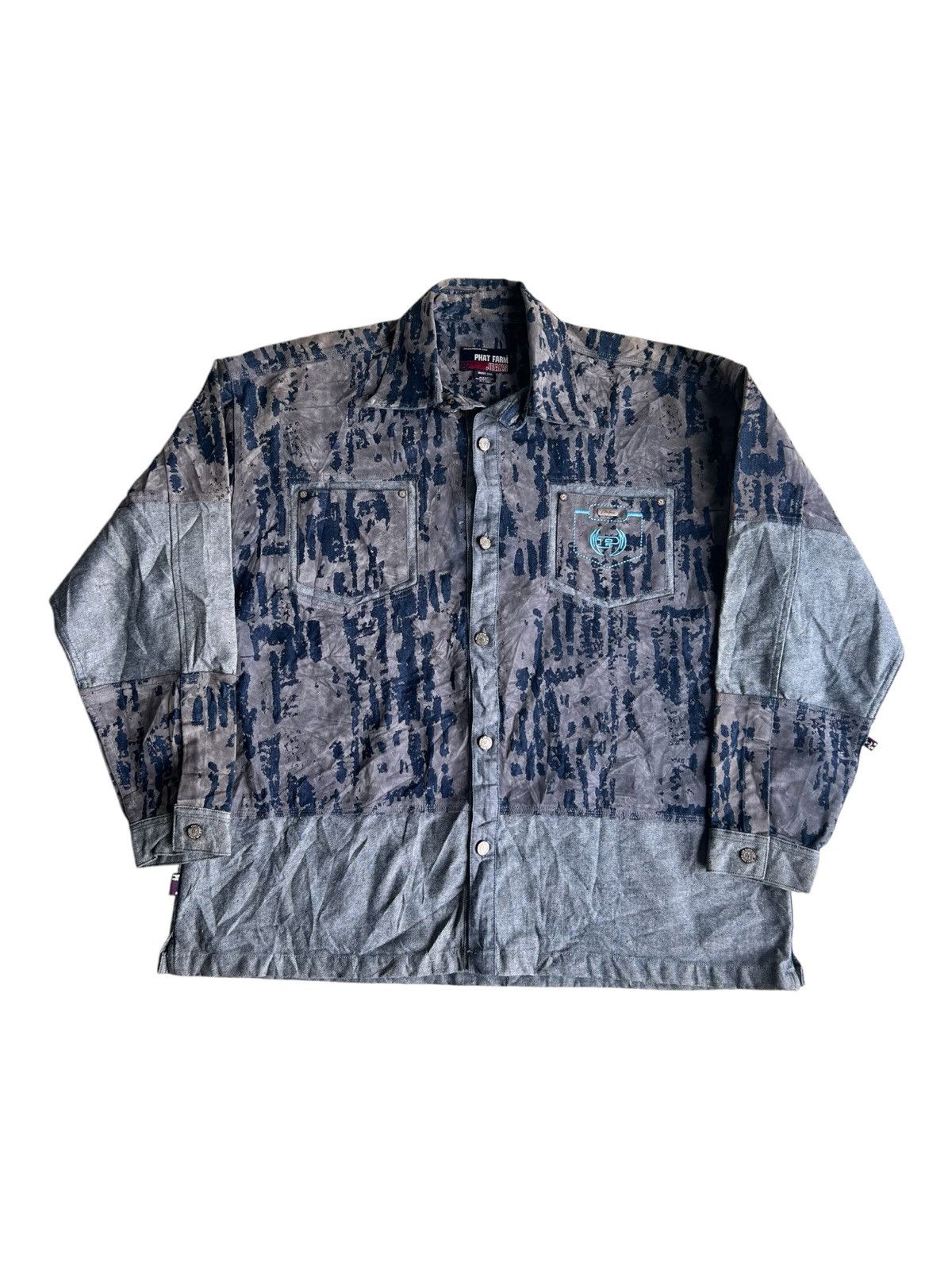 JNCO × Phat Farm × Rap Tees Y2K Phat Farm Marble Dyed Patchwork Baggy Oversize Jeans JKT Size US XXL / EU 58 / 5 - 2 Thumbnail