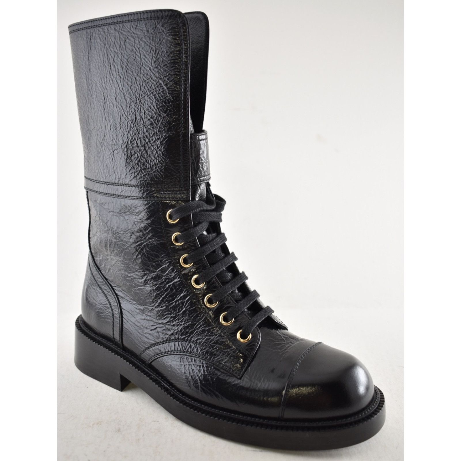 Chanel Chanel 24B Shiny Calfskin Logo Combat Lace Up Boots 37.5 Size US 6.5 / IT 36.5 - 3 Thumbnail