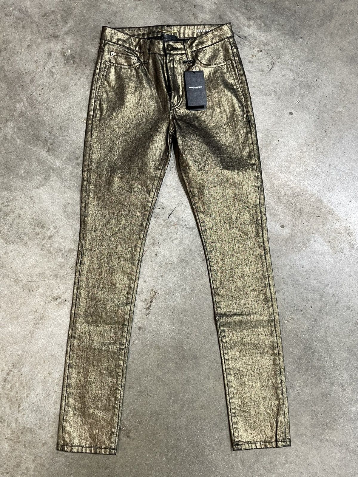 Saint Laurent Paris Gold metalic raw jeans skinny size 26