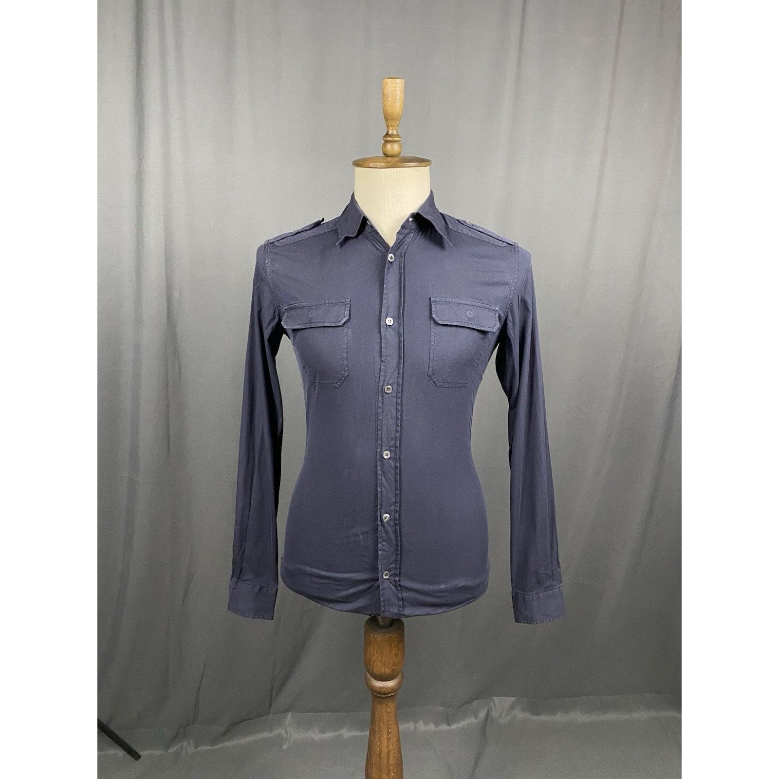 Prada Prada Red Tab Men's Blue Distressed Longsleeve Shirt Size 39 Size US S / EU 44-46 / 1 - 3 Thumbnail