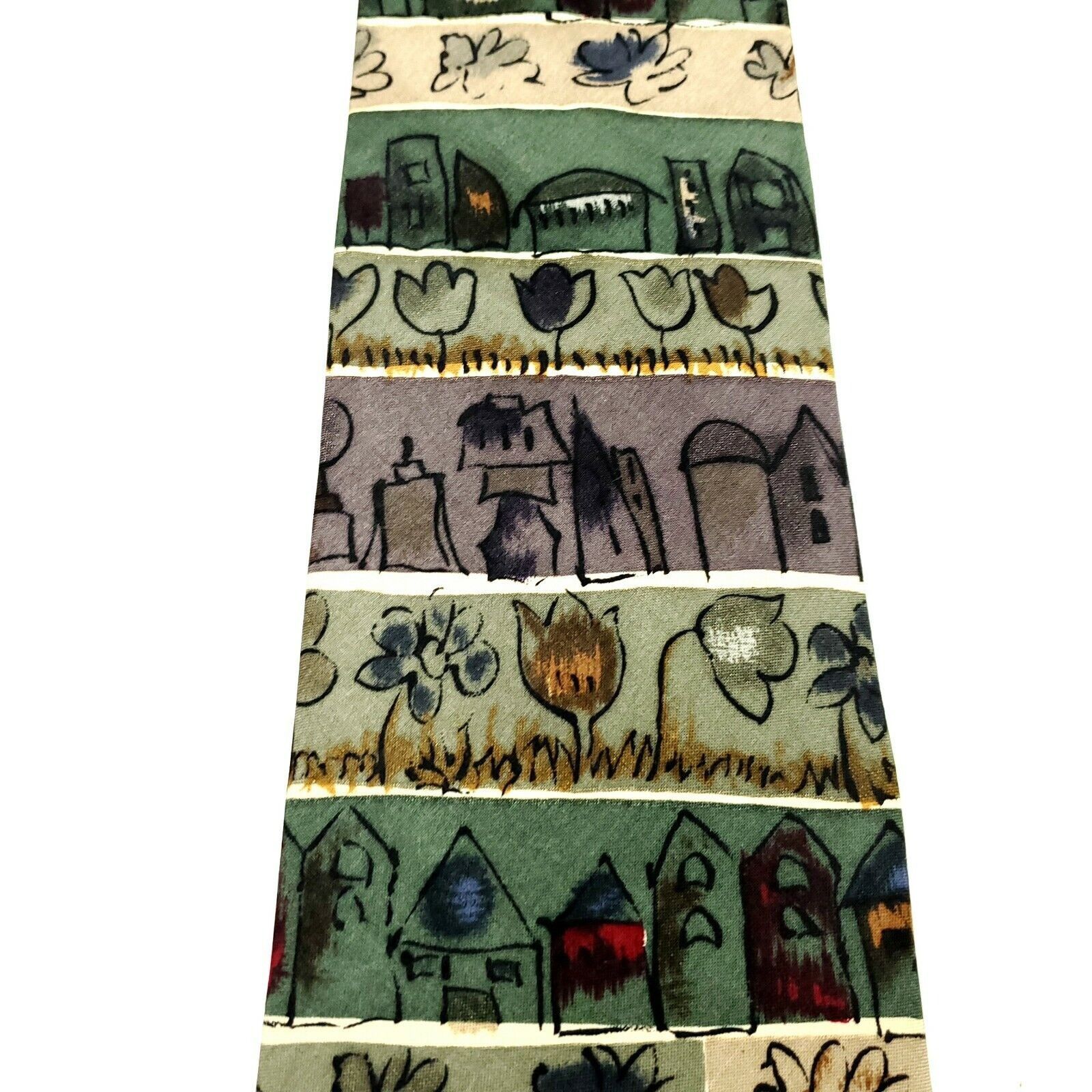 Vintage MBP Silk Tie Novelty Print Wine Floral Green Wide Size ONE SIZE - 2 Thumbnail