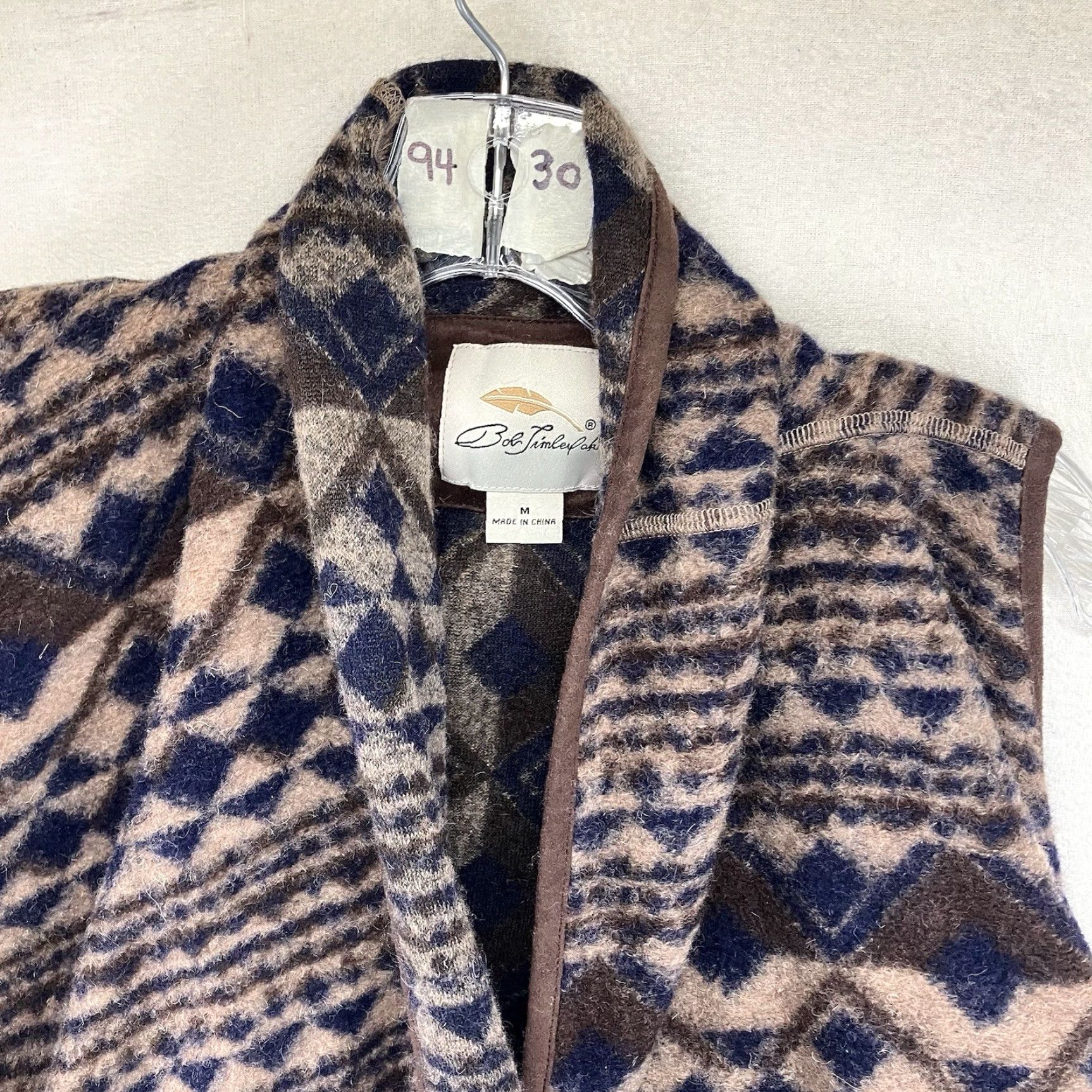 Vintage Bob Timberlake Women's Poncho Cape Shawl Wool Blend Open Front Geometric Fringe Brown Mid-Length Knit Casual 80s Western Art Bohemian Relaxed Size M Size M / US 6-8 / IT 42-44 - 5 Thumbnail