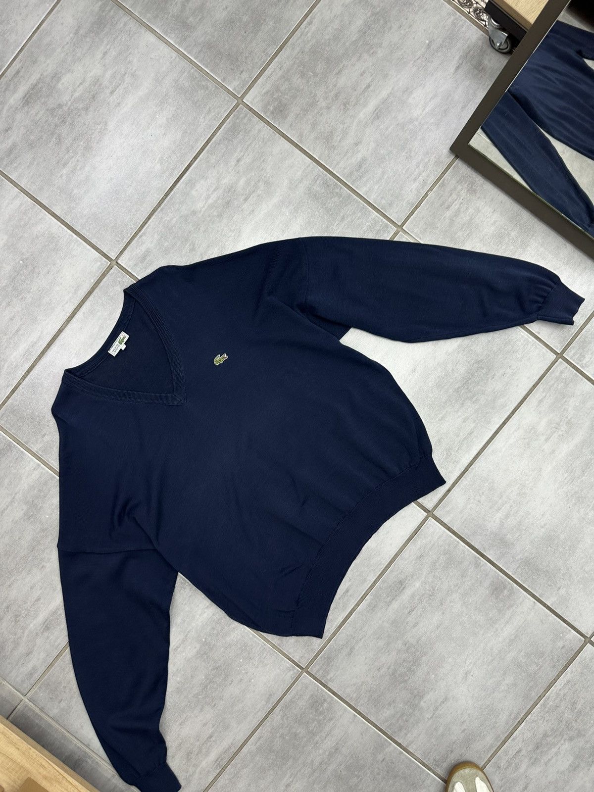 Lacoste 90S Vintage Lacoste Blue V Neck Sweater Jumper Old Money Size US XL / EU 56 / 4 - 11 Thumbnail