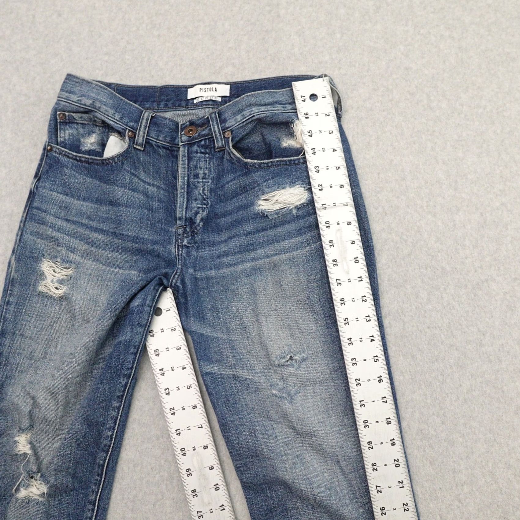 Pistola Pistola Jeans Womens 27 (27X26) Blue High Rise Light Wash Button Fly Distressed Size 27" / US 4 / IT 40 - 7 Thumbnail