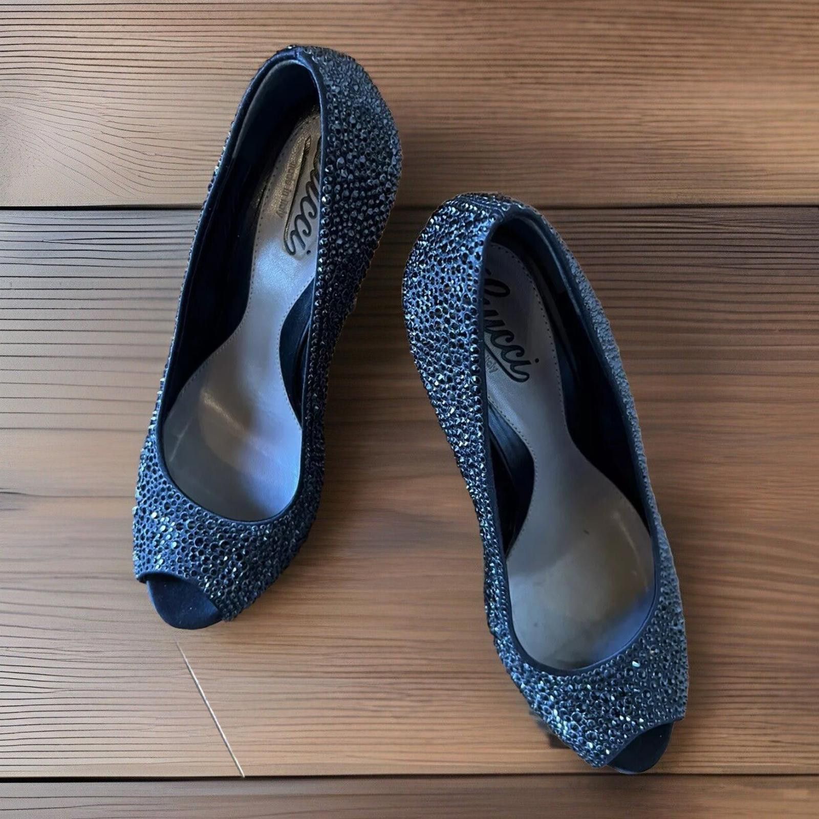 Gucci GUCCI Size 9 Black Crystal ETOILE SOFIA Open Toe Heels Pumps Size US 9 / IT 39 - 8 Thumbnail