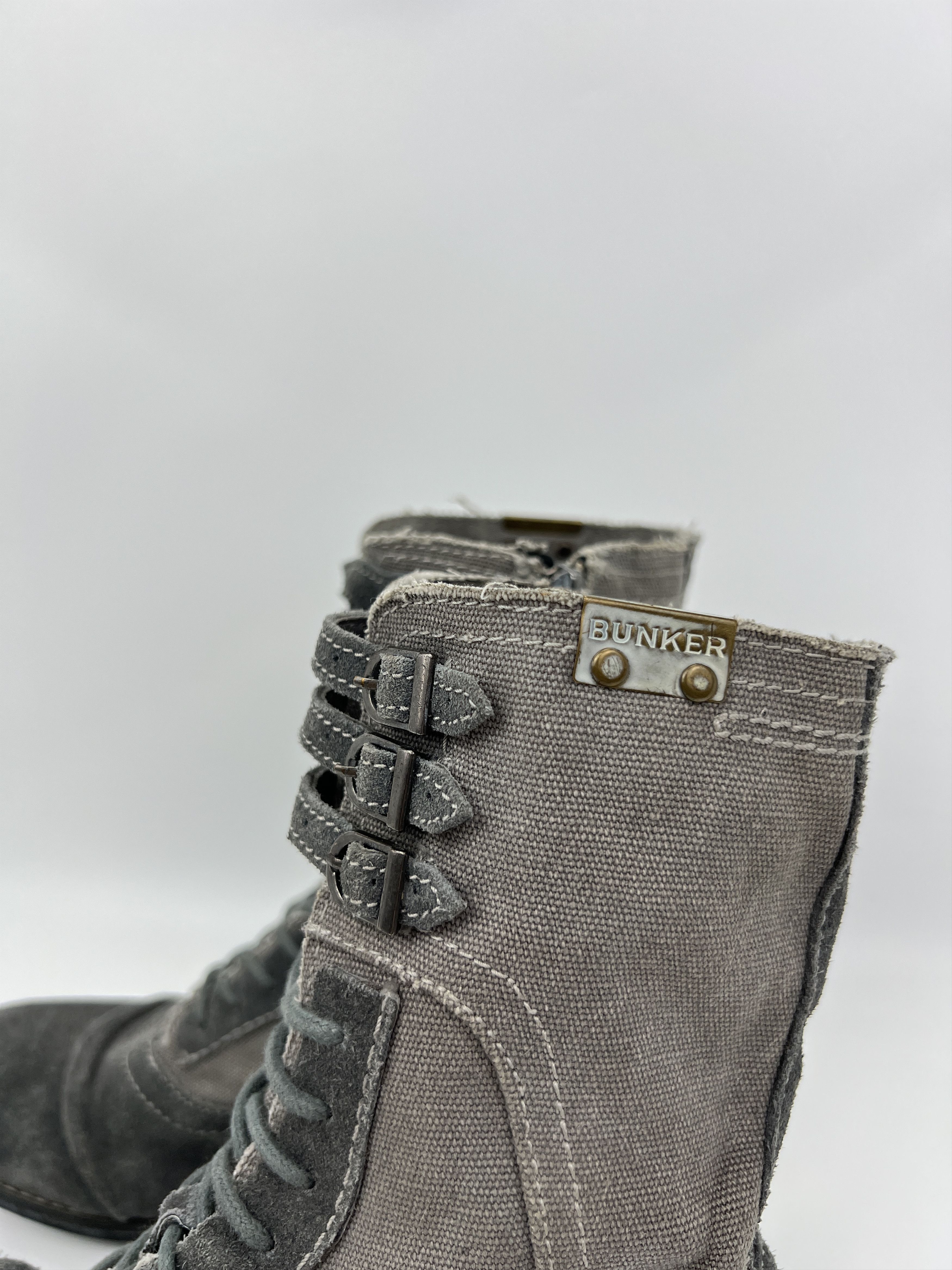 Vintage Y2K Bunker Avant Garde Grey Suede\Denim Boots Combat Style Size US 7 / IT 37 - 10 Thumbnail