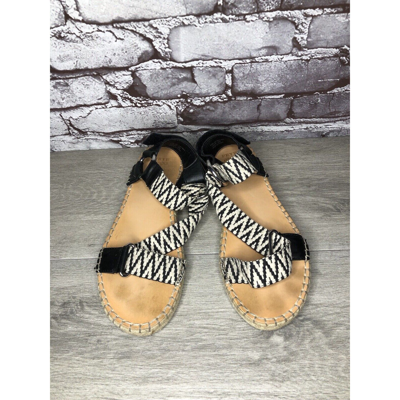 Frye Frye & Co Kole White Black Fabric Leather Espadrilles Sandal Size US 8.5 / IT 38.5 - 2 Thumbnail