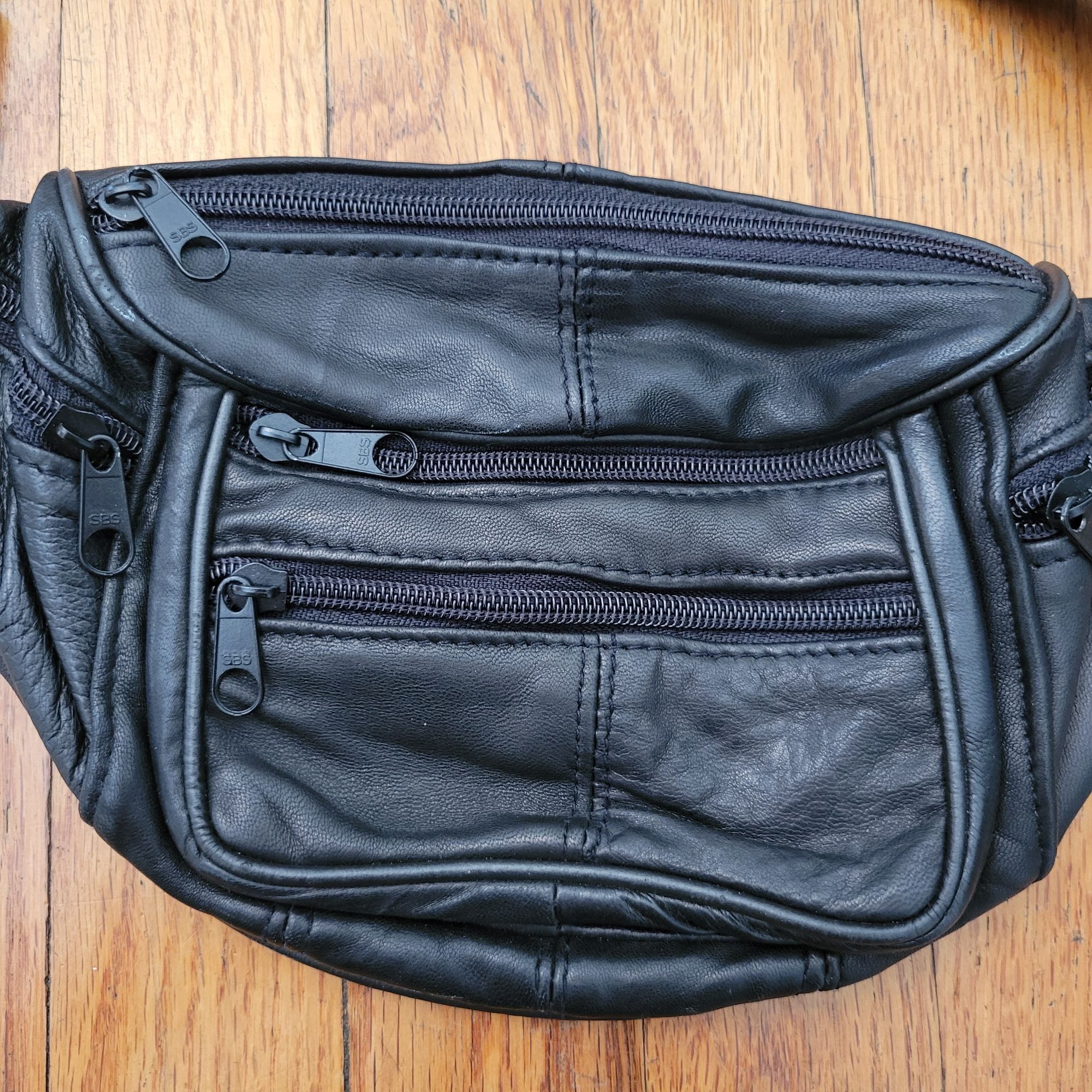 Other Black Leather Waist Fanny Pack Bum Bag Multiple Zipper Pocke Size ONE SIZE - 3 Thumbnail