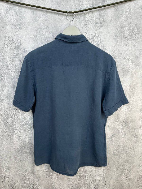 Moschino Moschino Jeans Pure Linen Button Shirt Navy Short Sleeve Size US XL / EU 56 / 4 - 2 Thumbnail