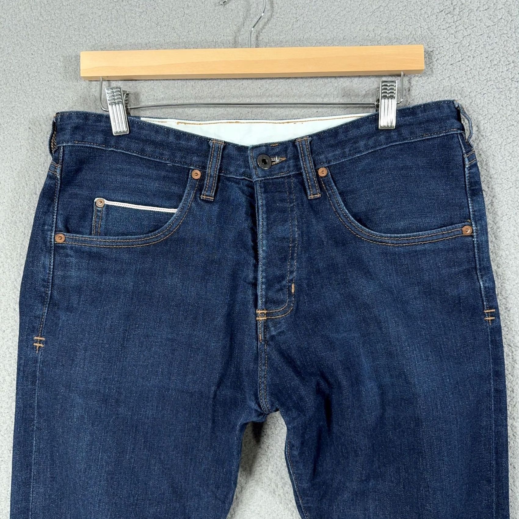 Denime Billiam Jeans Mens 33x29 Blue Denim Slim Tapered Button Fly Made USA Vintage No Size US 33 - 3 Thumbnail