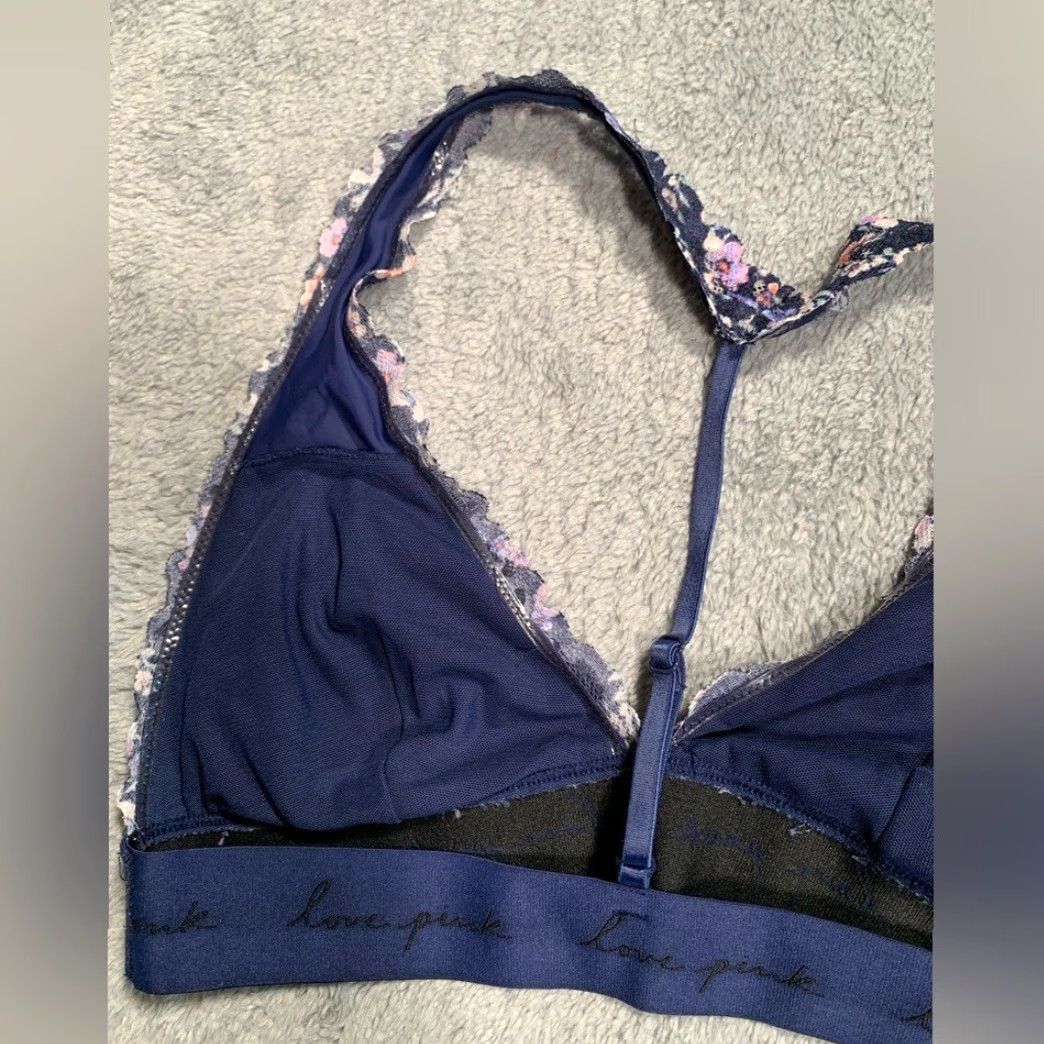 Vintage Victoria's Secret PINK Bralette Blue Floral Lace Bralette S Small Women Slim Lace Bralette Blue Floral - Victoria's Secret Pink Bralette Women S Size ONE SIZE - 8 Thumbnail