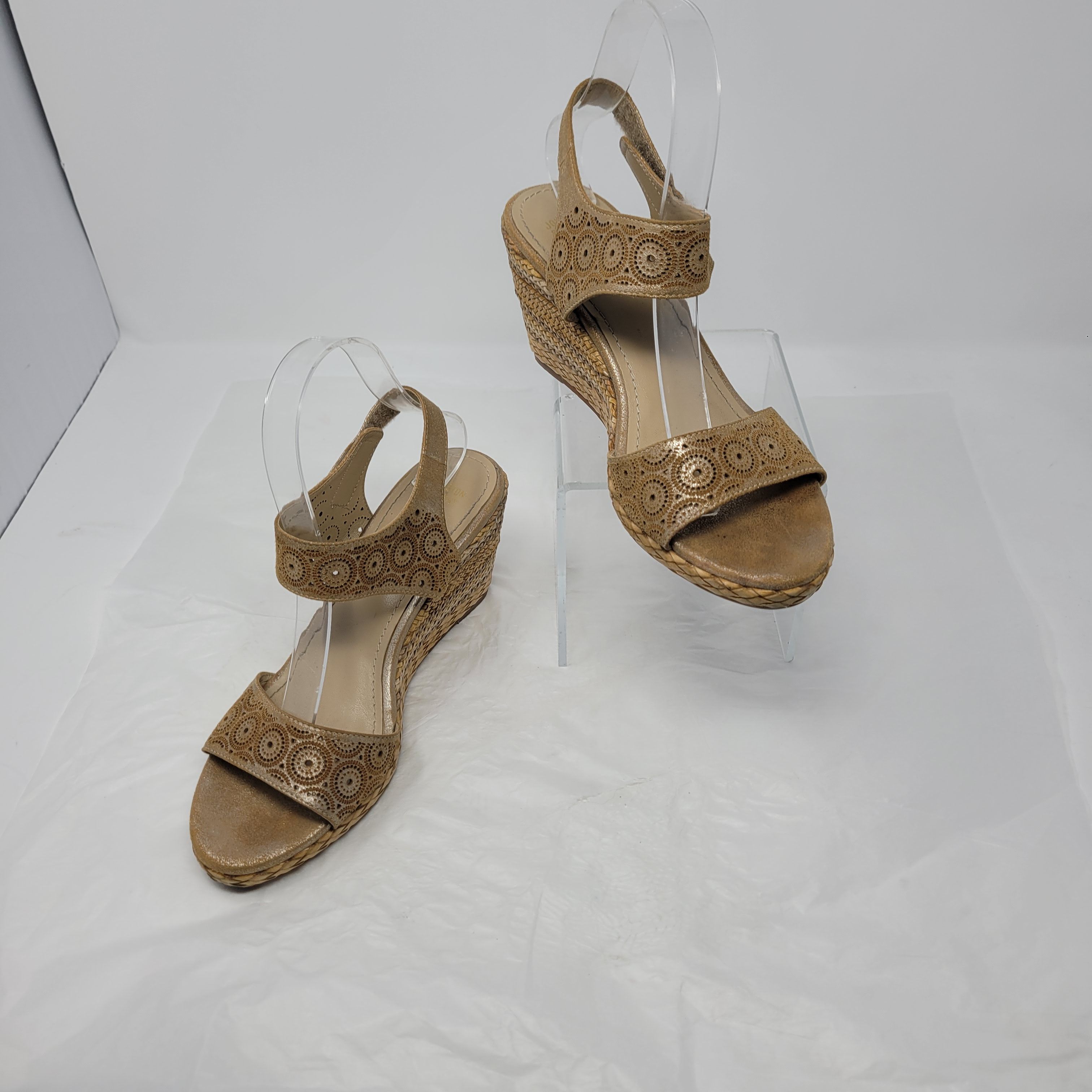 Johnston & Murphy Leather Gold Metallic Georgiana Wedge Sz 8 Espadrille Boho Size US 8 / IT 38 - 12 Thumbnail