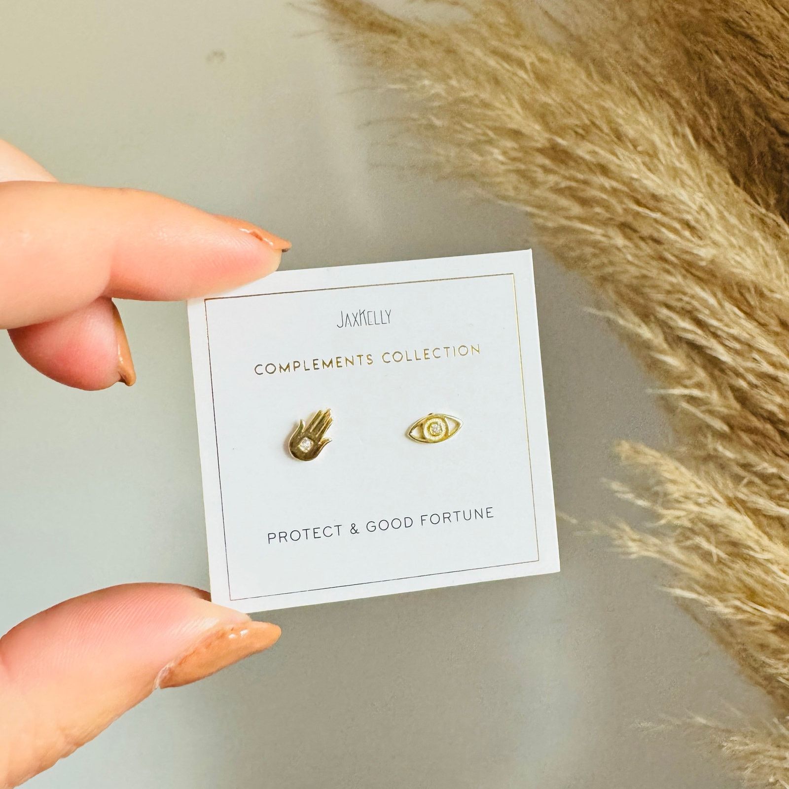 Anthropologie NEW ANTHROPOLOGIE 18kt Gold Hand Evil Eye Stud Earring Set Size ONE SIZE - 2 Thumbnail