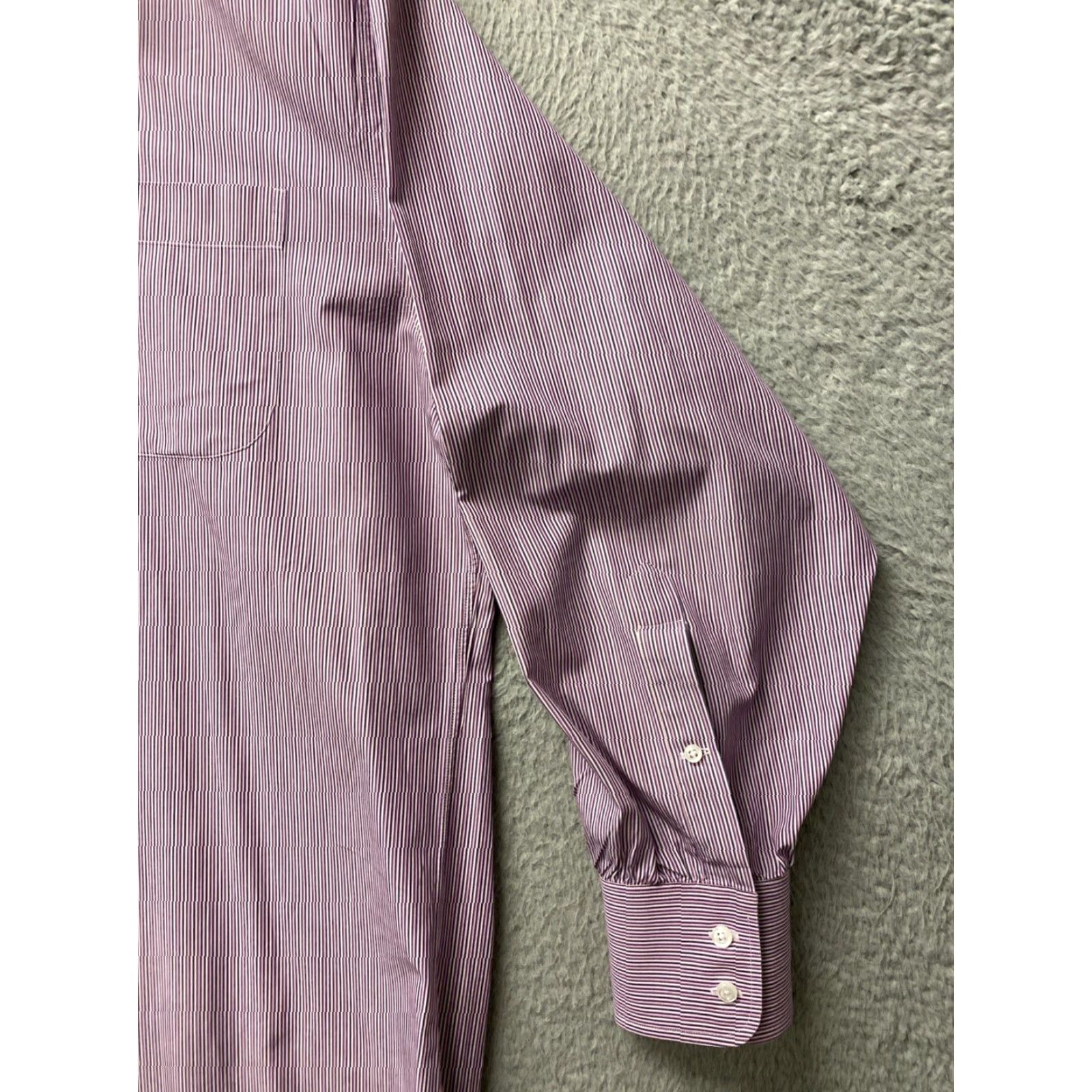 Nordstrom VINTAGE Nordstrom Shirt Mens Size 16.5 Striped Cotton Woven Italy /161-39 Dark Pink Button-Down Collar Long Sleeve Casual Regular Fit USA Shirt Mens Size US L / EU 52-54 / 3 - 3 Thumbnail