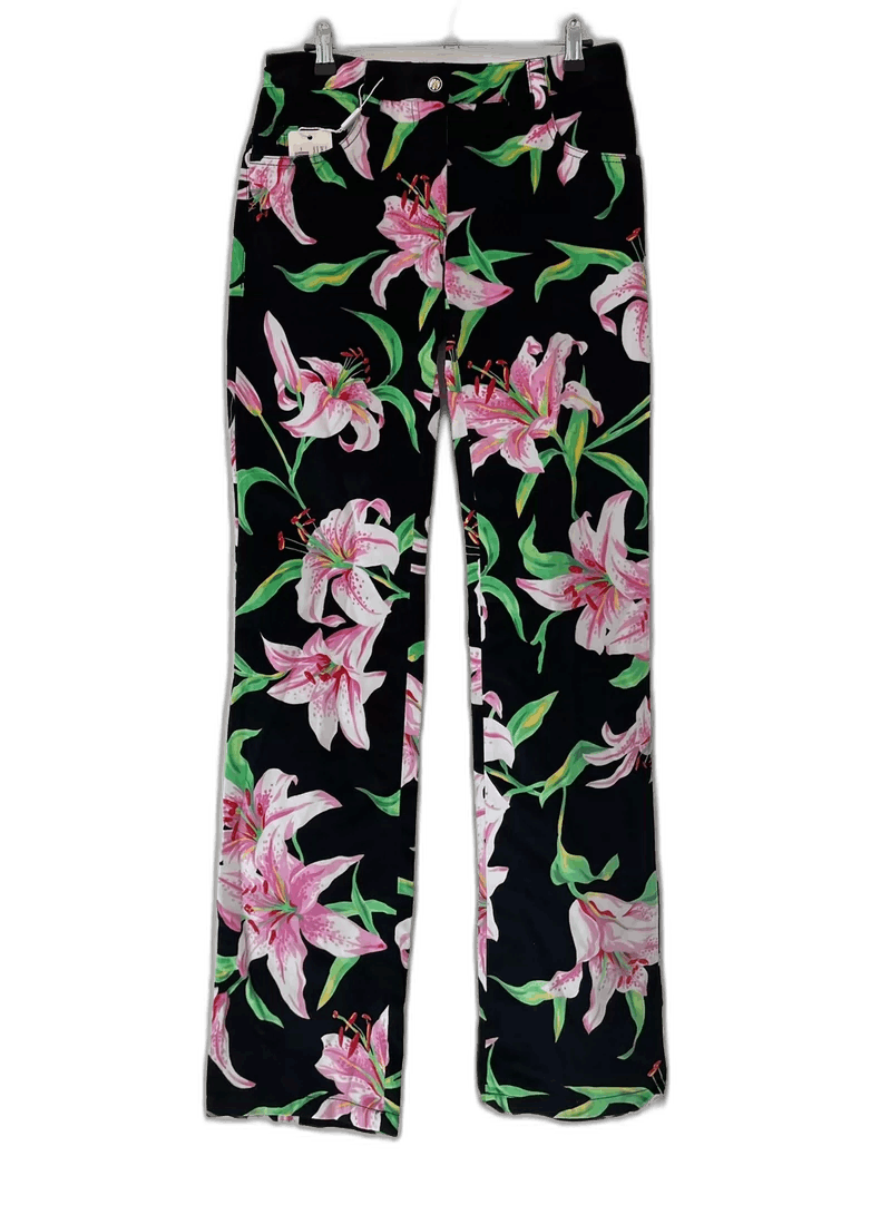 Dolce & Gabbana Black Velvet Lily Print Long Pants Size 40" / US 18 - 1 Thumbnail