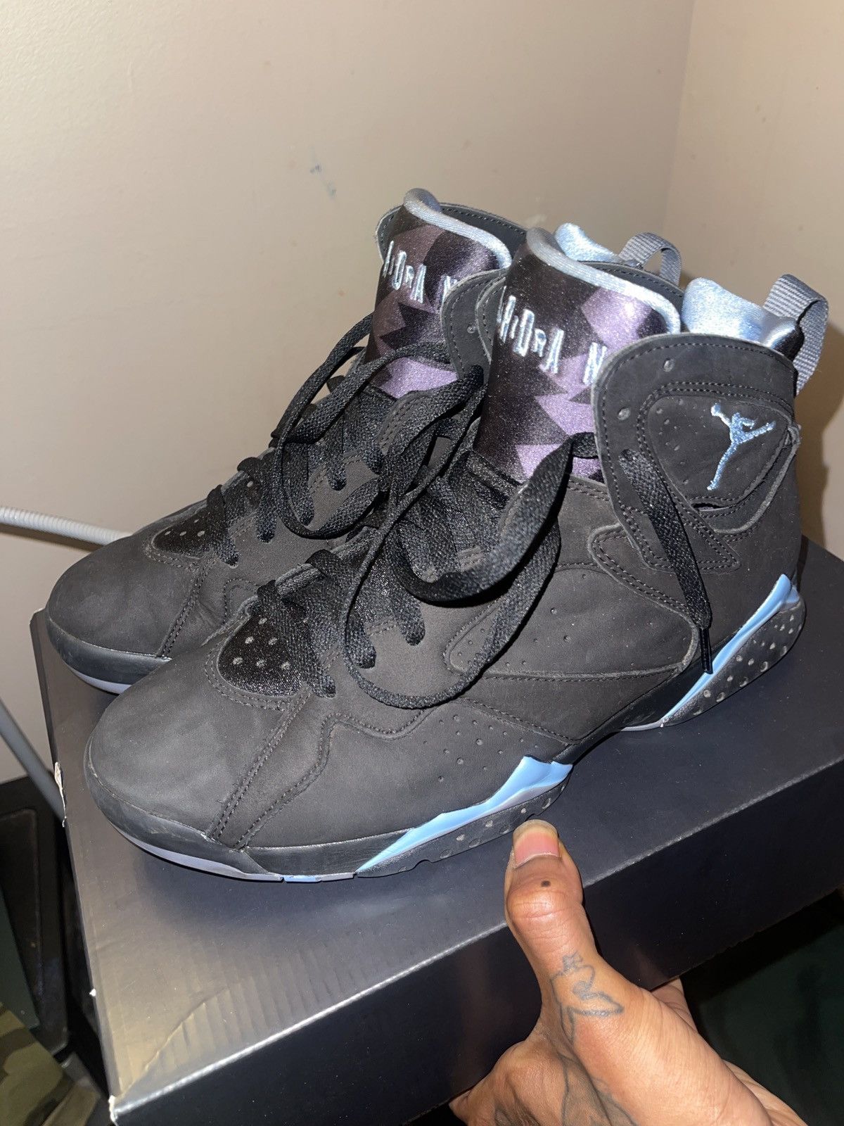 image of Air Jordan 7 Retro Shoes in Black, Men's (Size 9)